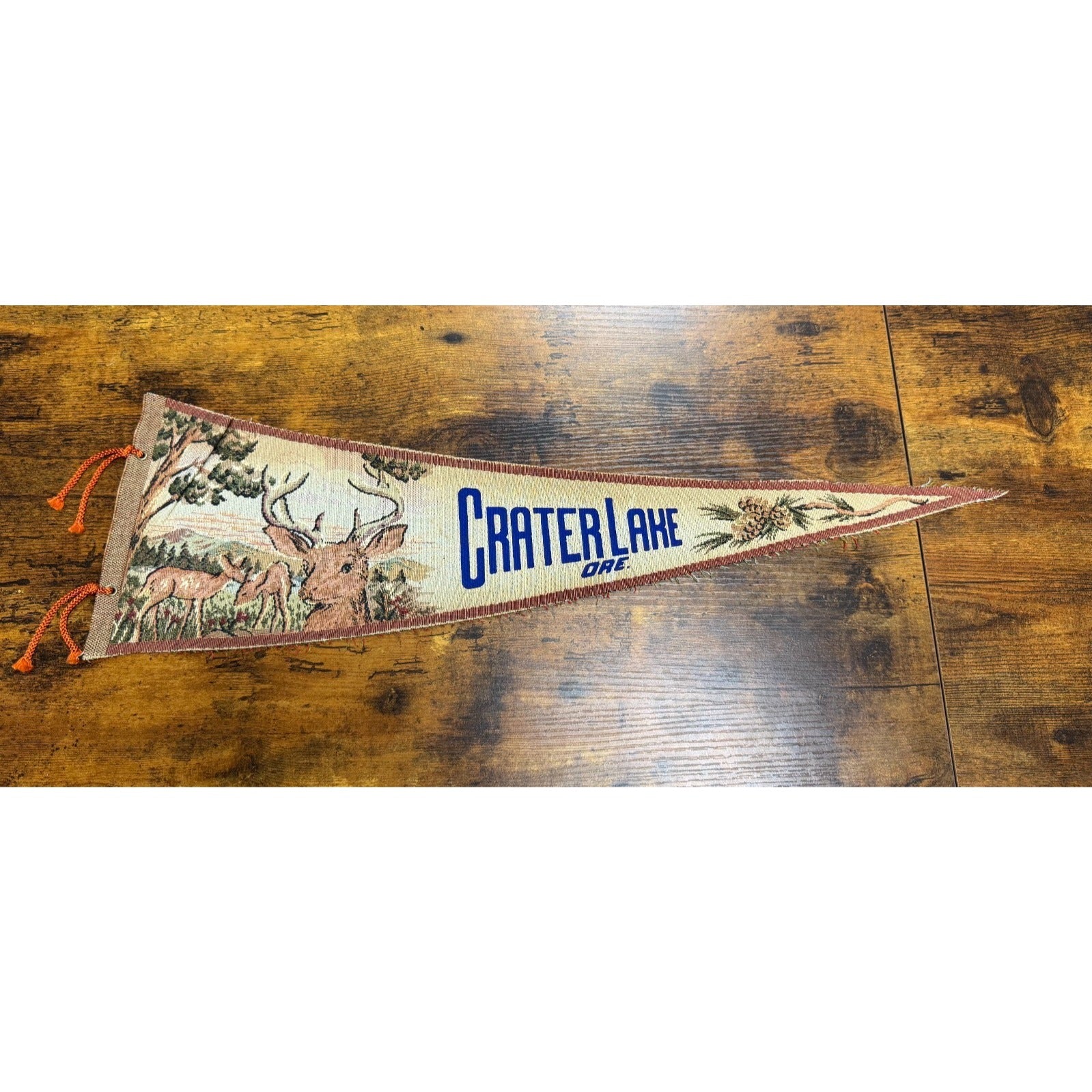 Vintage Crater Lake Oregon Souvenir Pennant Banner Flag