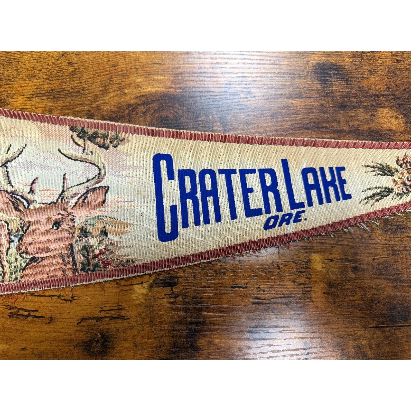 Vintage Crater Lake Oregon Souvenir Pennant Banner Flag