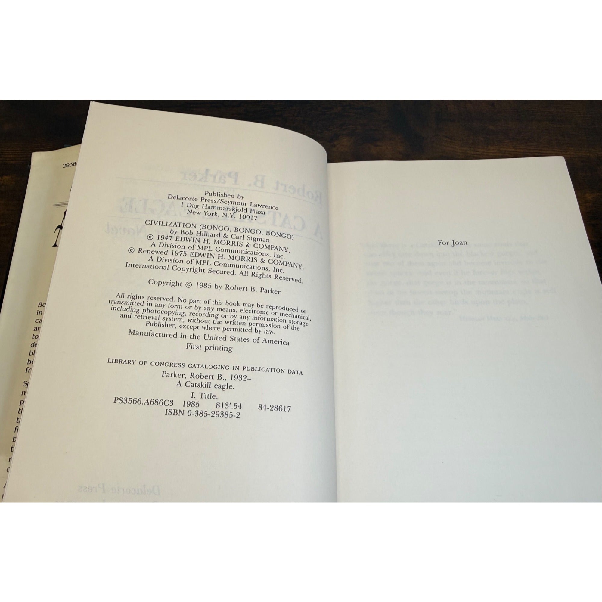 A Catskill Eagle By Robert B. Parker Hardcover Spenser Novel Dust Jacket 1985