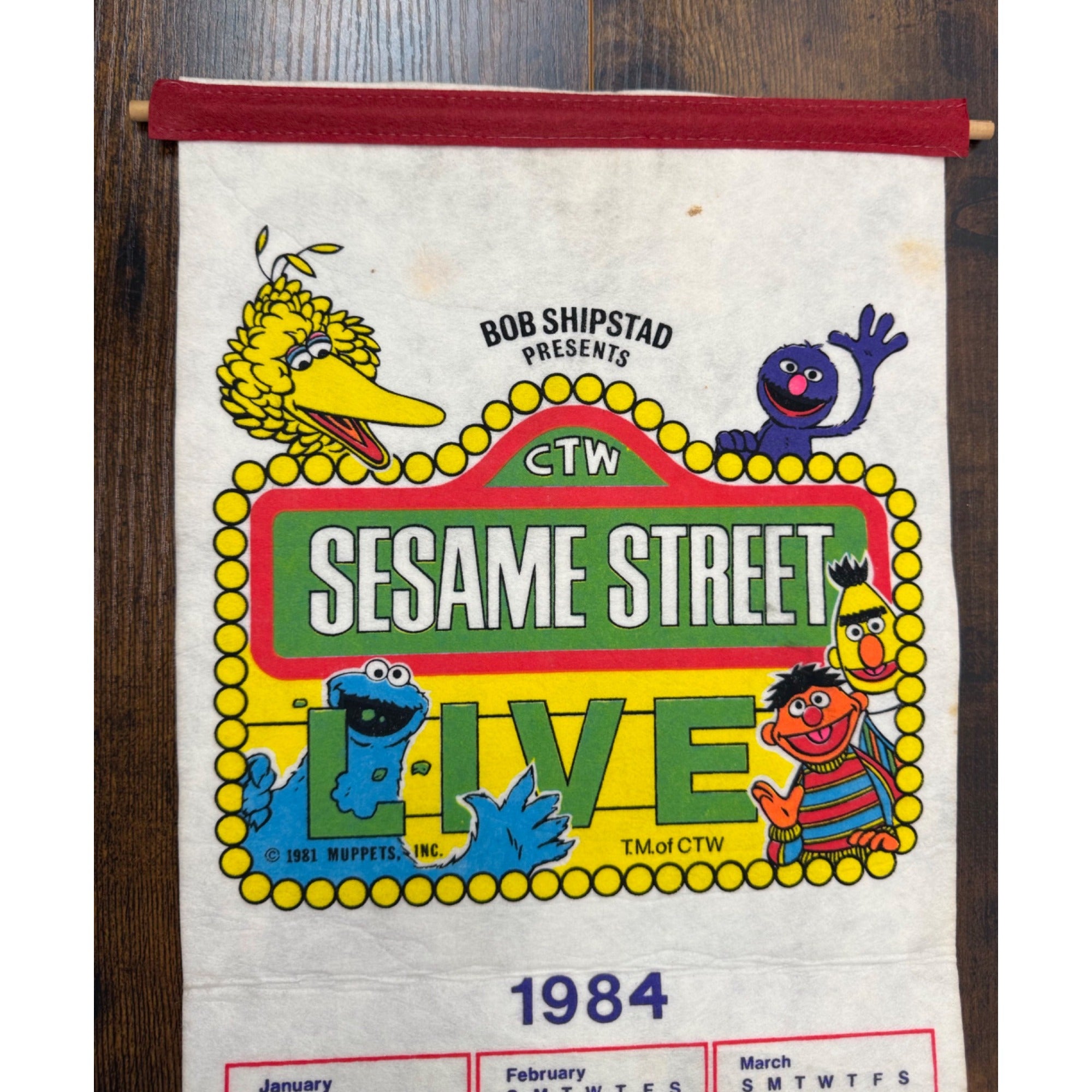 Sesame Street Live 1984 Fabric Wall Calendar With Big Bird Cookie Monster & More