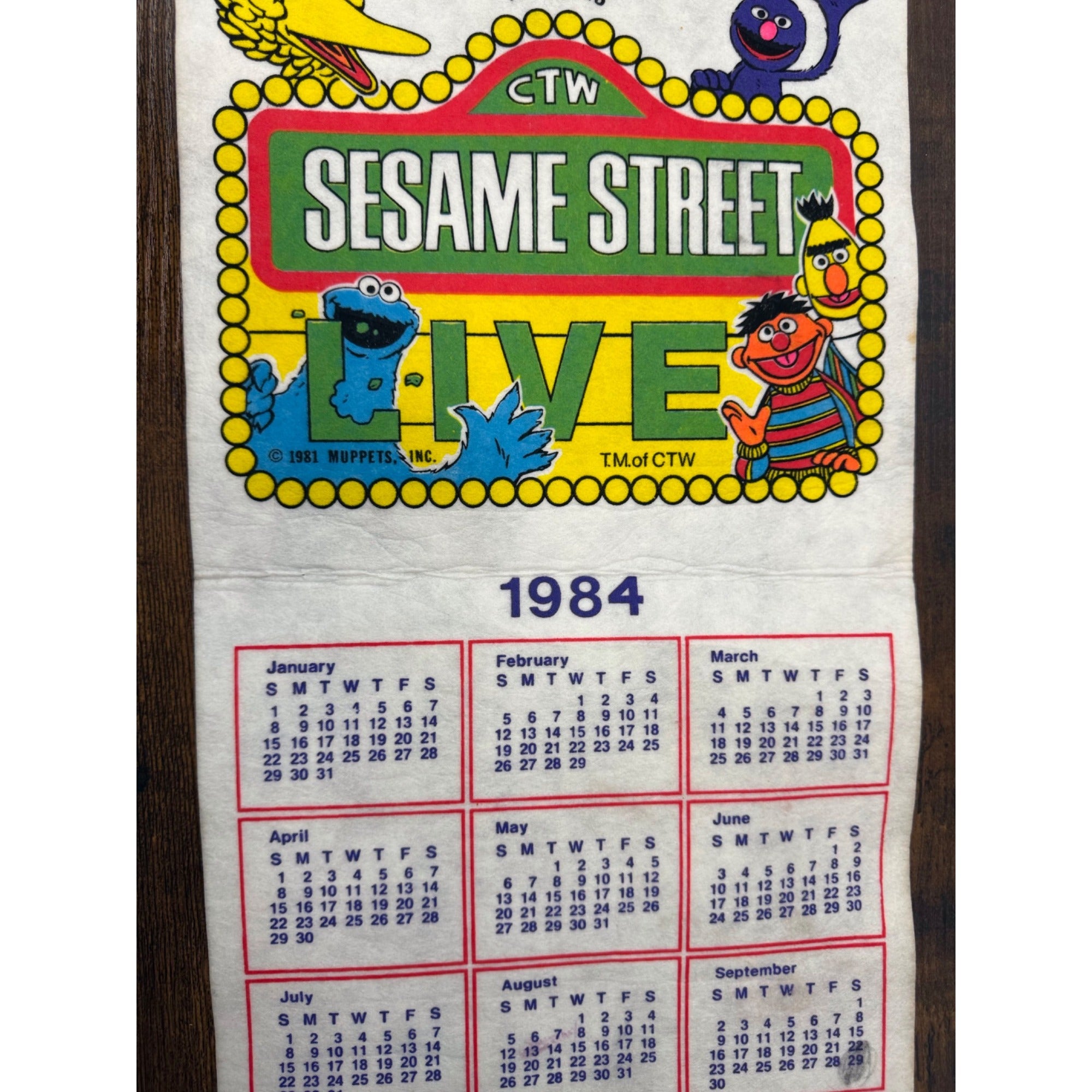 Sesame Street Live 1984 Fabric Wall Calendar With Big Bird Cookie Monster & More