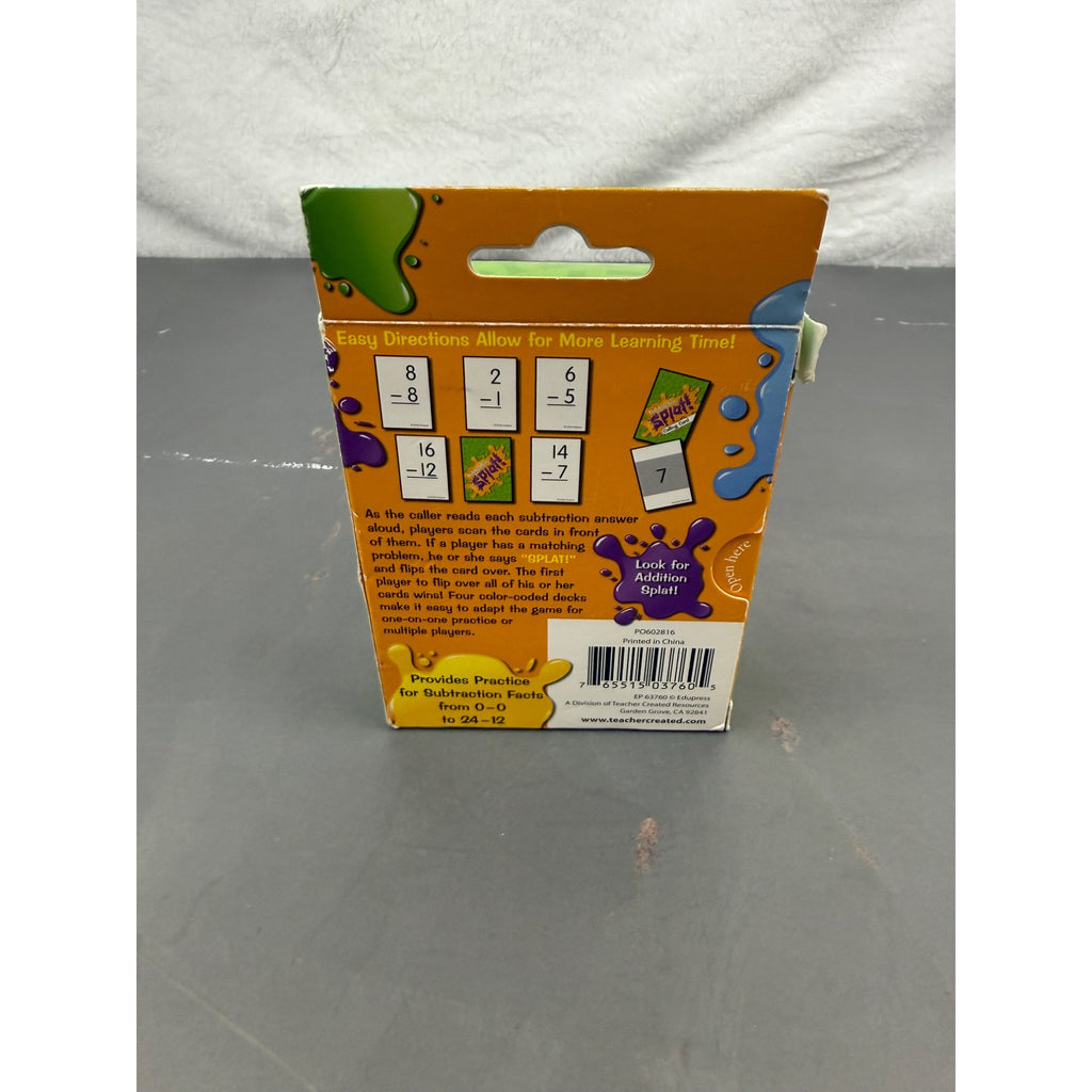 Subtraction Splat! Card Game Grades 2+ Educational Math Practice By Edupress