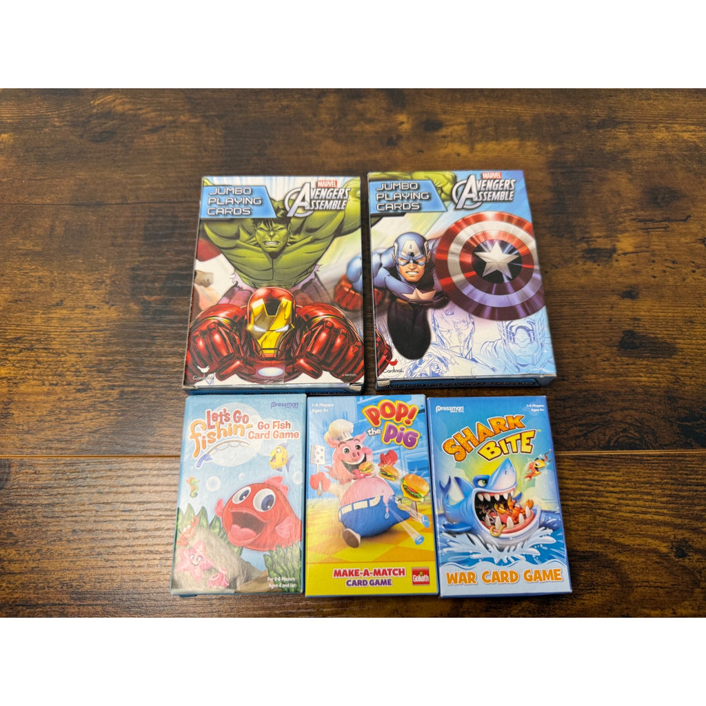 Card Game Set Avengers Jumbo Playing Cards Lets Go Fishin Pop The Pig Shark Bite