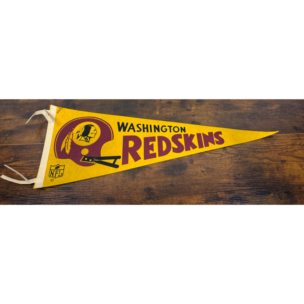 Vintage Washington Redskins NFL Felt Pennant With Helmet Logo - Yellow & Burgundy - Collectible Sports Memorabilia