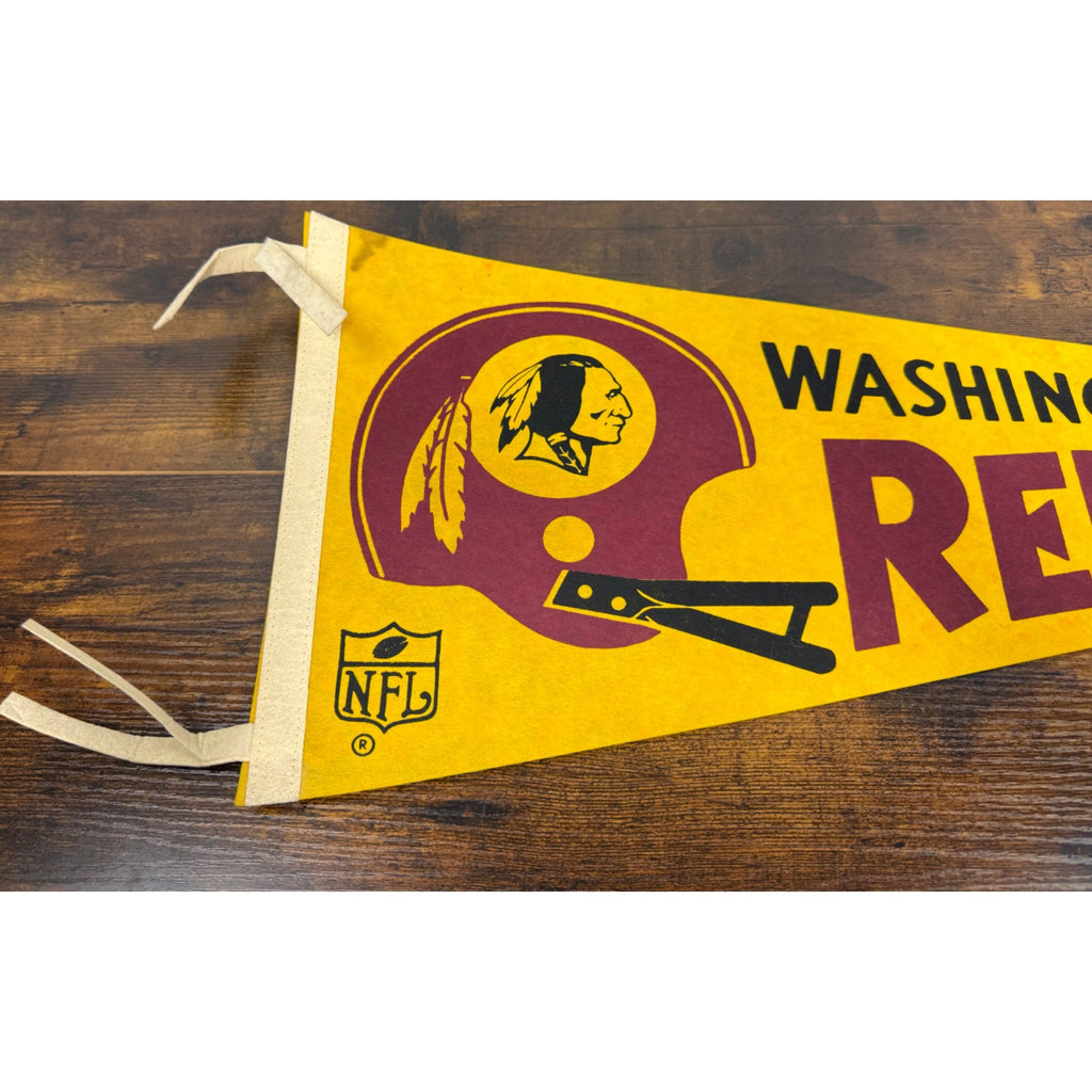 Vintage Washington Redskins NFL Felt Pennant With Helmet Logo - Yellow & Burgundy - Collectible Sports Memorabilia