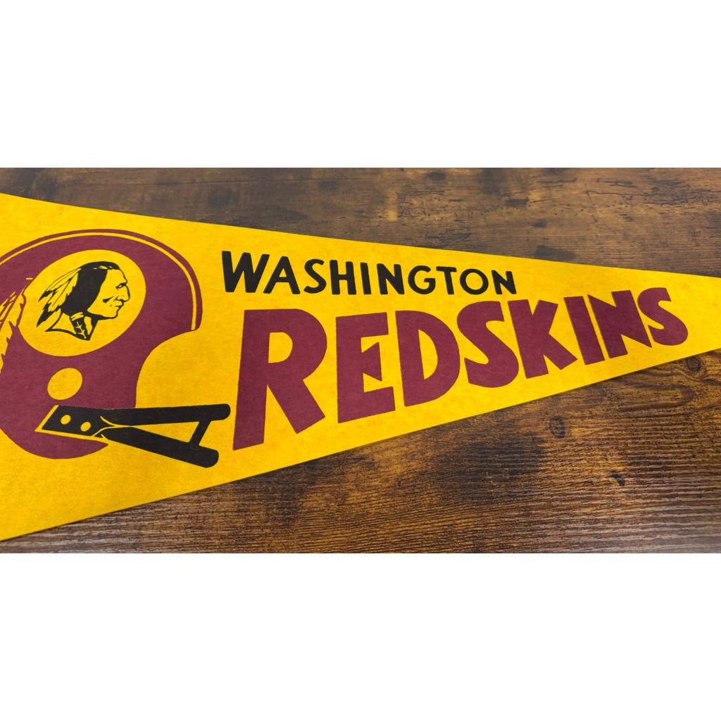 Vintage Washington Redskins NFL Felt Pennant With Helmet Logo - Yellow & Burgundy - Collectible Sports Memorabilia