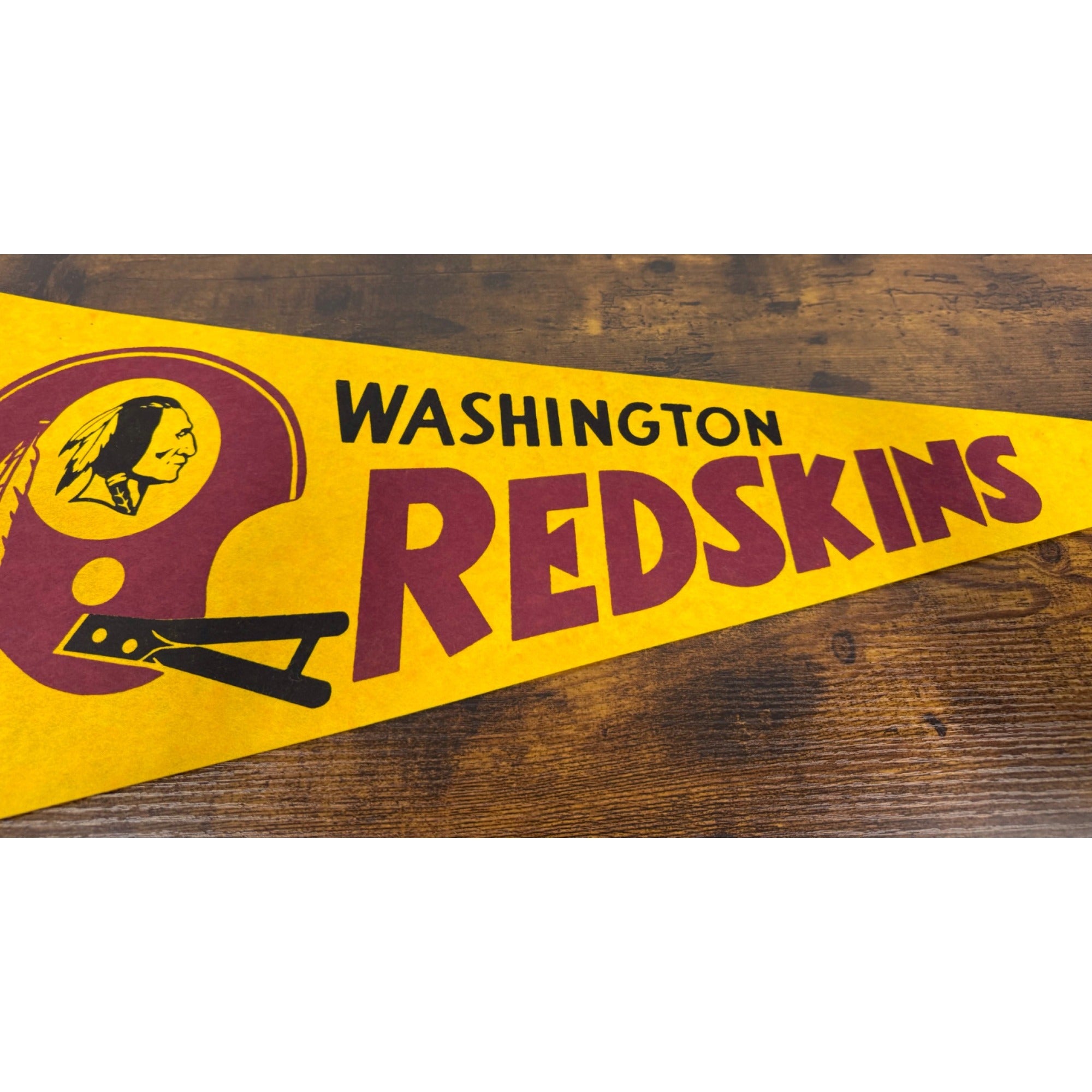 Vintage Washington Redskins NFL Felt Pennant With Helmet Logo - Yellow & Burgundy - Collectible Sports Memorabilia