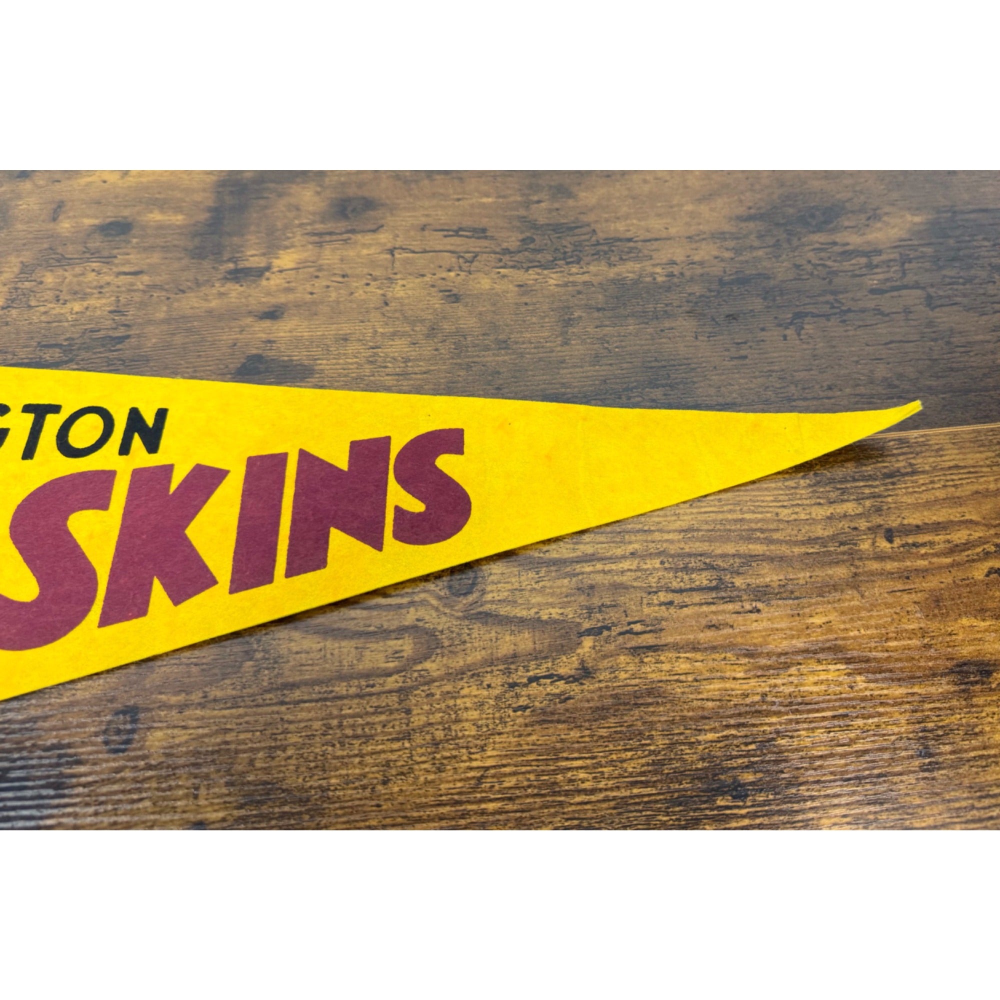 Vintage Washington Redskins NFL Felt Pennant With Helmet Logo - Yellow & Burgundy - Collectible Sports Memorabilia