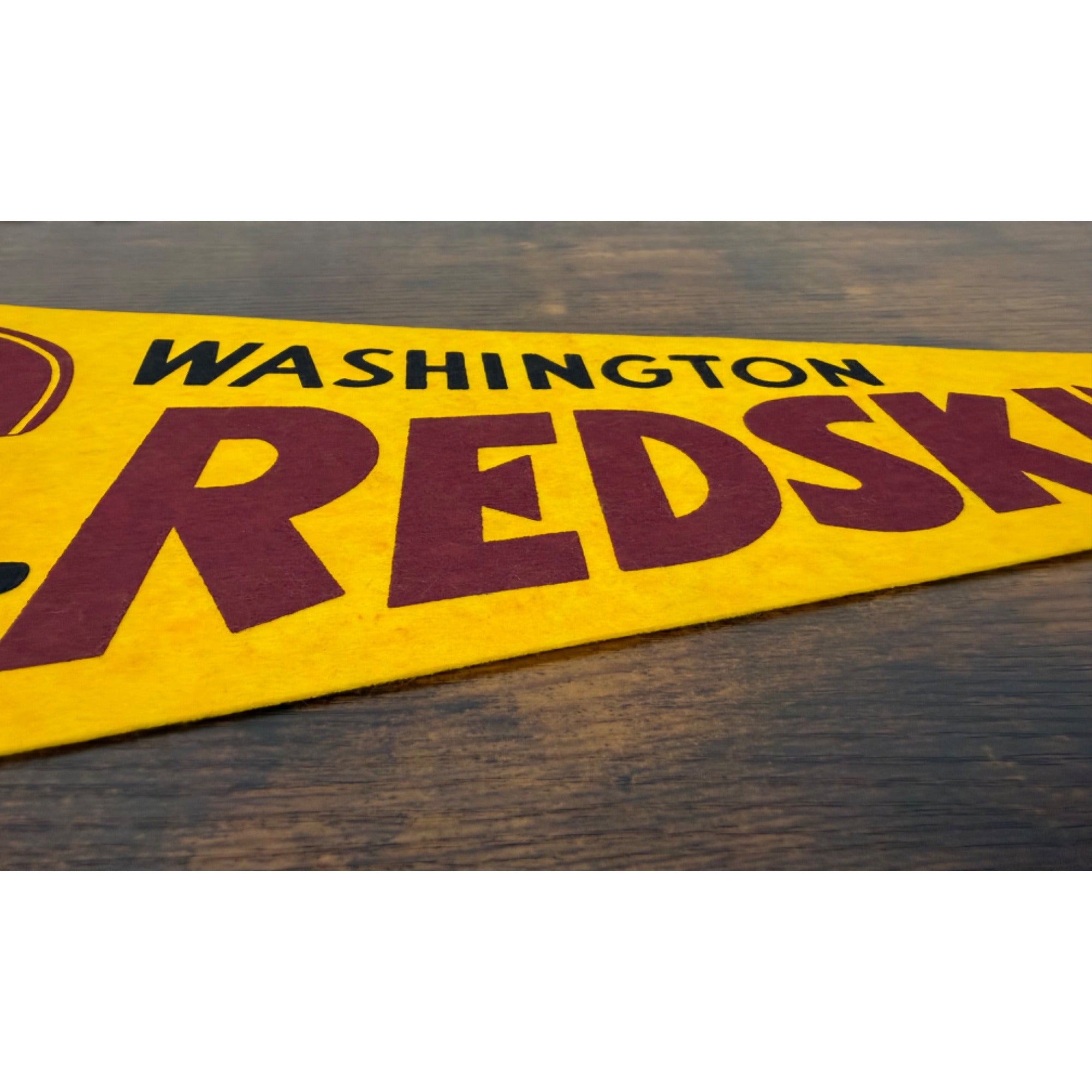Vintage Washington Redskins NFL Felt Pennant With Helmet Logo - Yellow & Burgundy - Collectible Sports Memorabilia