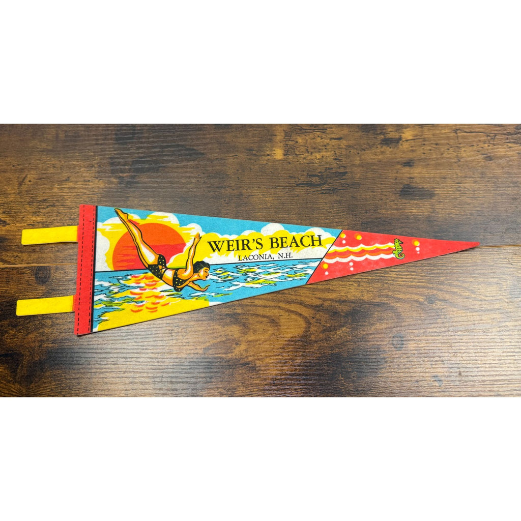 Vintage Weirs Beach Laconia N.H. Souvenir Felt Pennant 14.5 inches