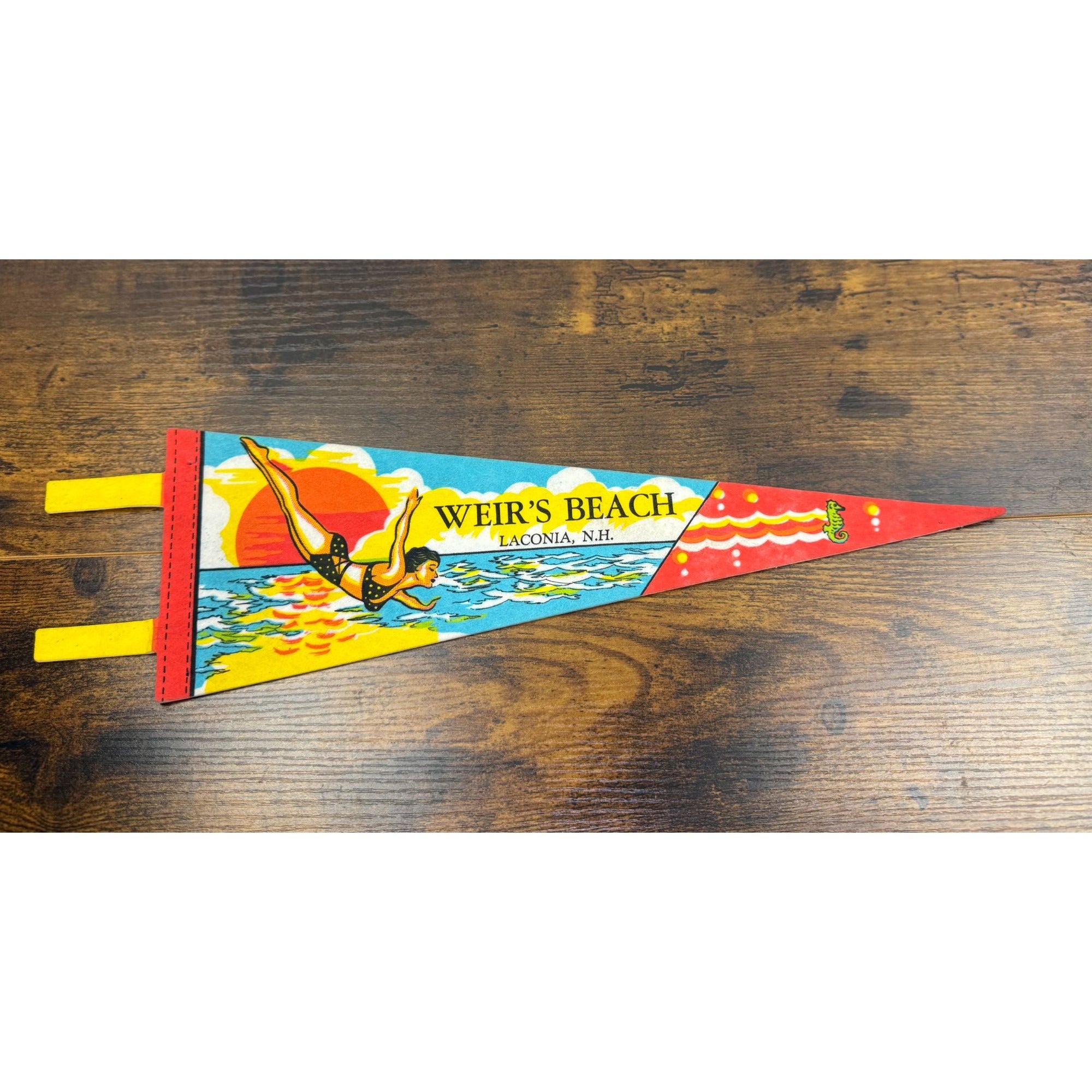 Vintage Weirs Beach Laconia N.H. Souvenir Felt Pennant 14.5 inches