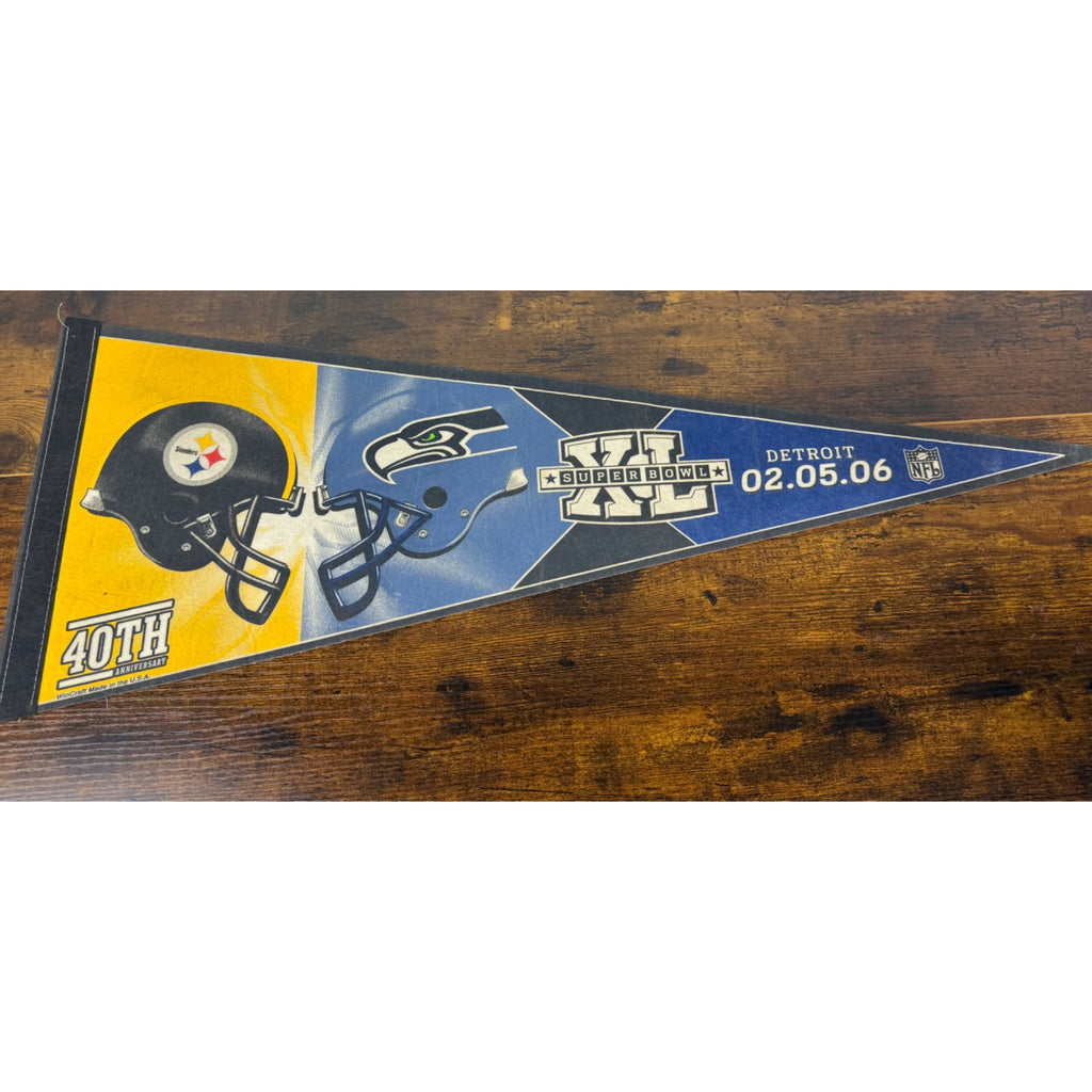 Super Bowl XL Steelers Vs Seahawks Felt Pennant Detroit 02.05.06 NFL 40th Anniversary
