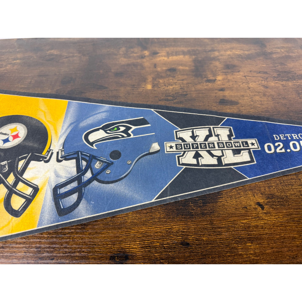 Super Bowl XL Steelers Vs Seahawks Felt Pennant Detroit 02.05.06 NFL 40th Anniversary