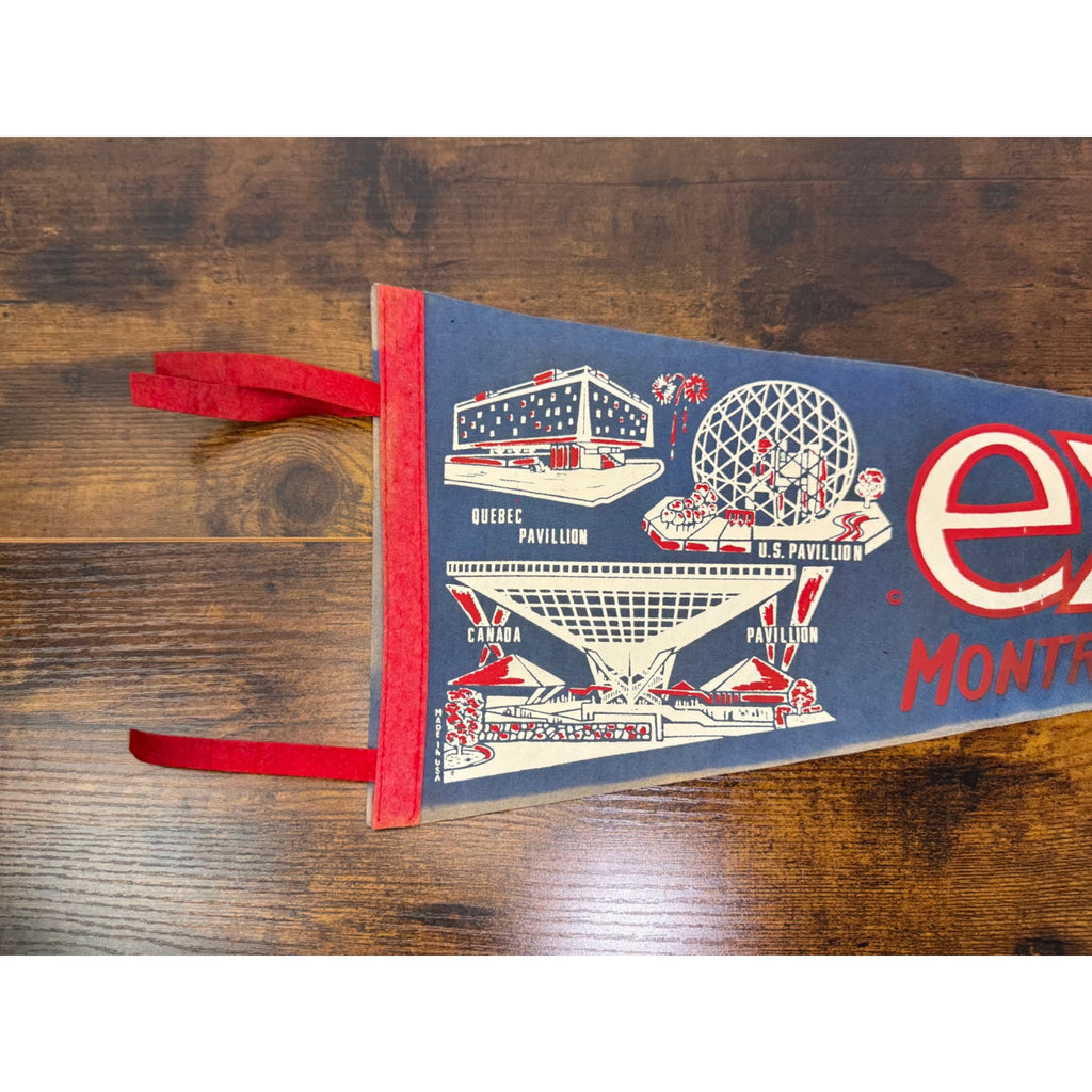 Vintage Expo 67 Montreal Canada Felt Pennant With Pavilion Graphics