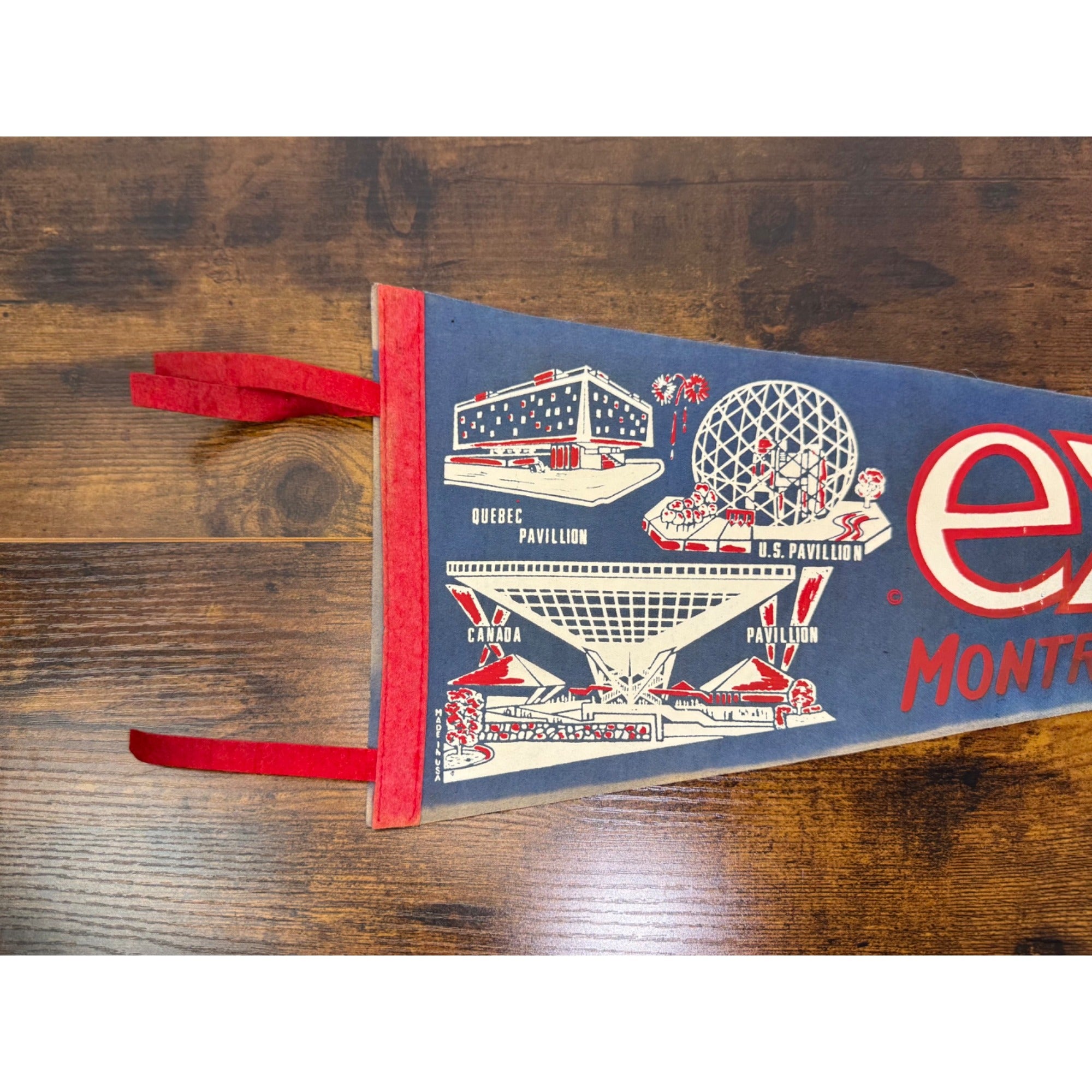 Vintage Expo 67 Montreal Canada Felt Pennant With Pavilion Graphics
