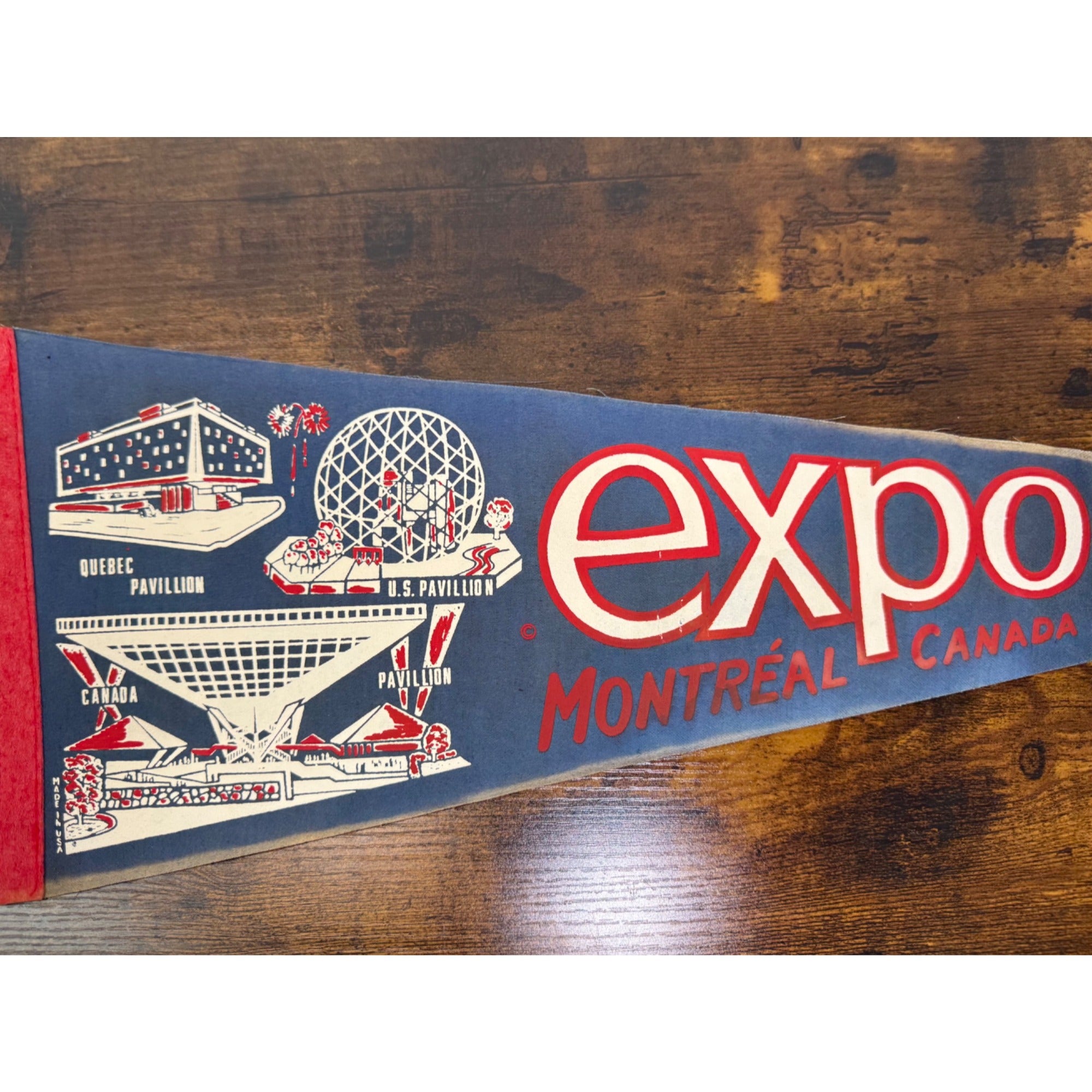 Vintage Expo 67 Montreal Canada Felt Pennant With Pavilion Graphics