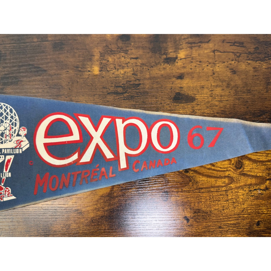 Vintage Expo 67 Montreal Canada Felt Pennant With Pavilion Graphics