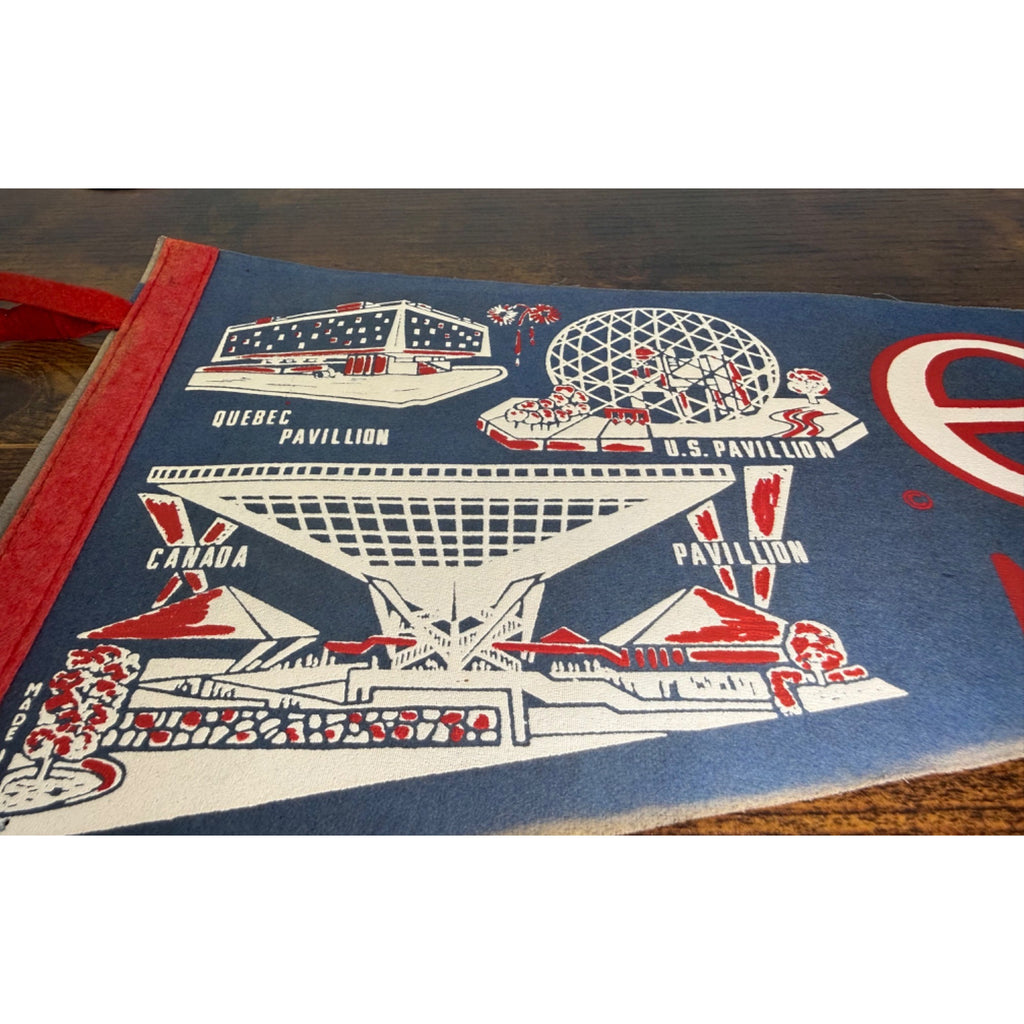 Vintage Expo 67 Montreal Canada Felt Pennant With Pavilion Graphics