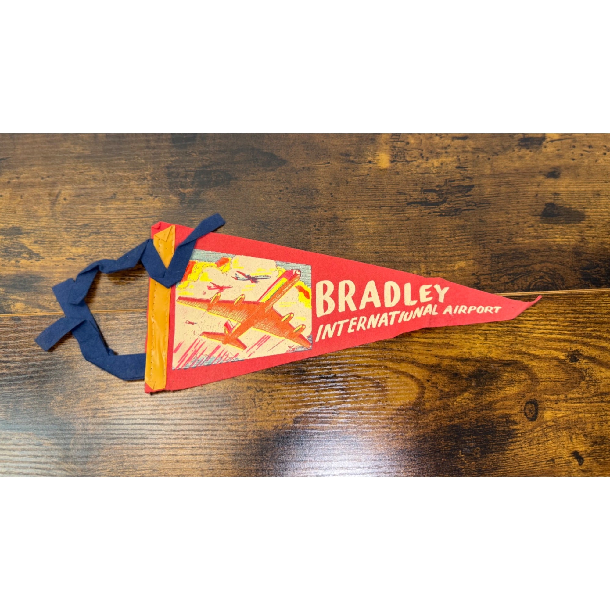 Vintage Bradley International Airport Pennant - Red With Airplane Graphic