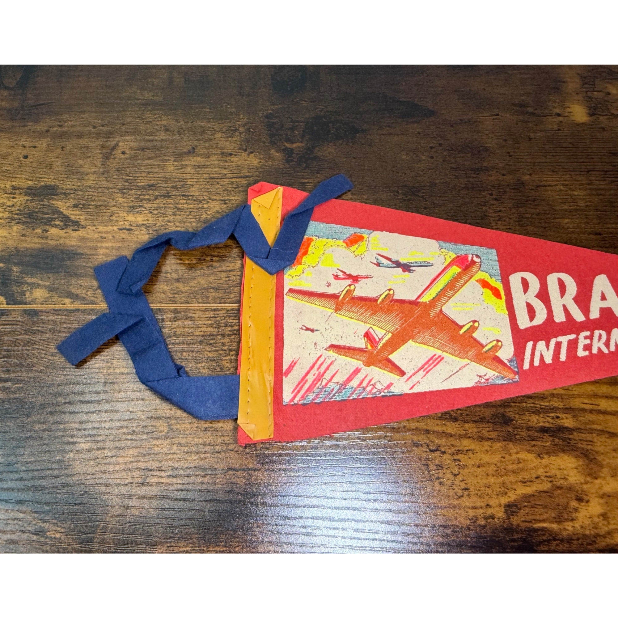 Vintage Bradley International Airport Pennant - Red With Airplane Graphic