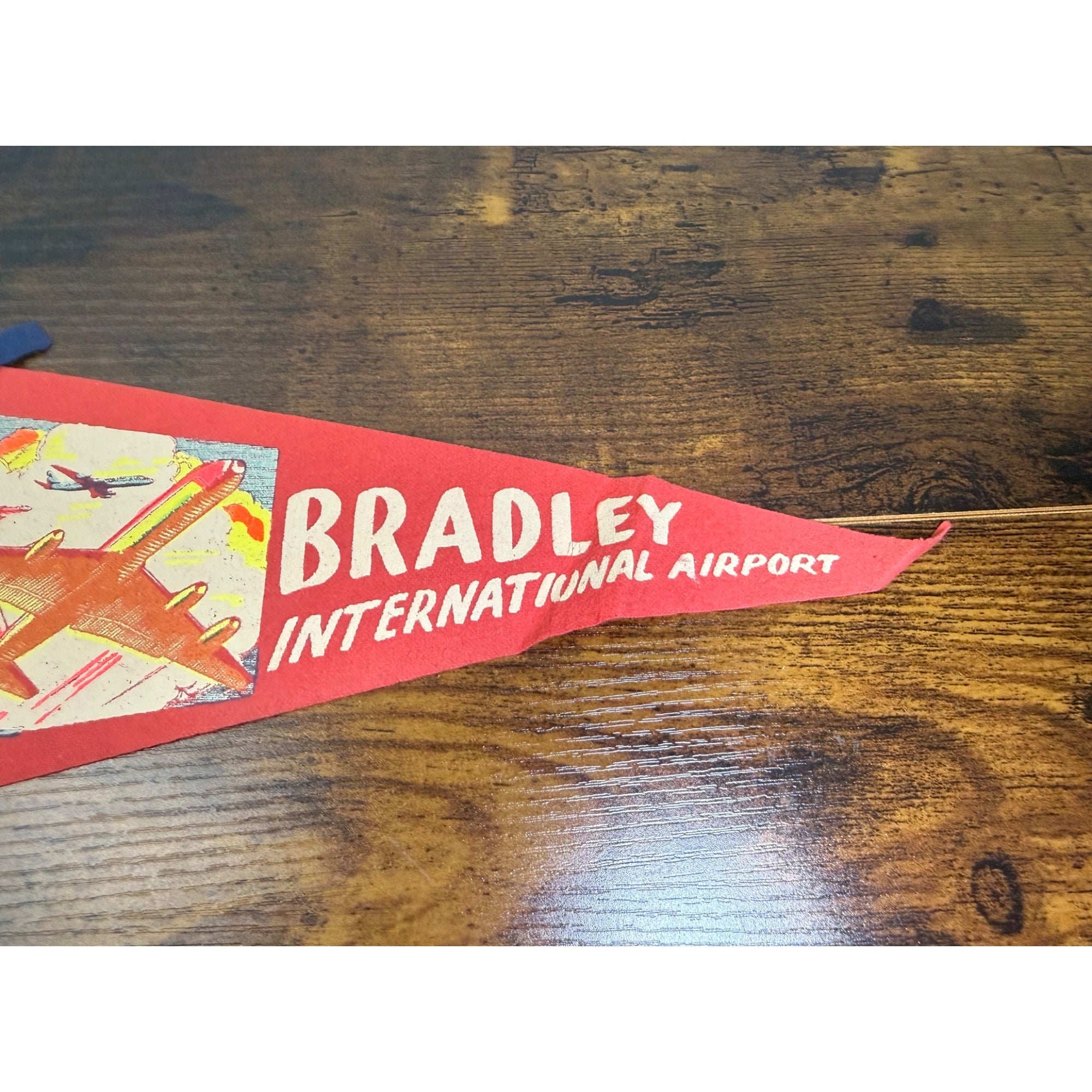 Vintage Bradley International Airport Pennant - Red With Airplane Graphic