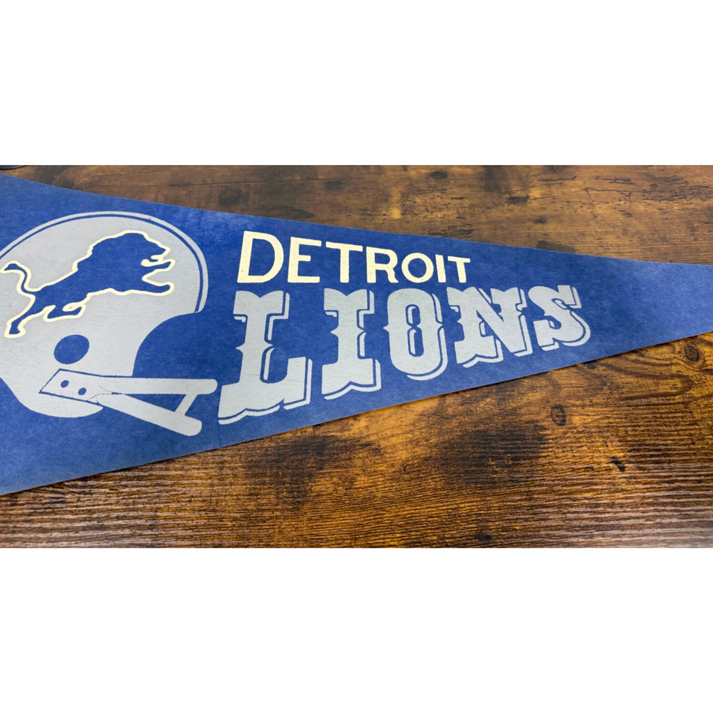 Vintage Detroit Lions NFL Felt Pennant Blue & Gray 1960s Style Football Memorabilia 11x29 Inches