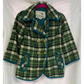 Tabitha green plaid 3/4 sleeve wool blend blazer jacket size Small