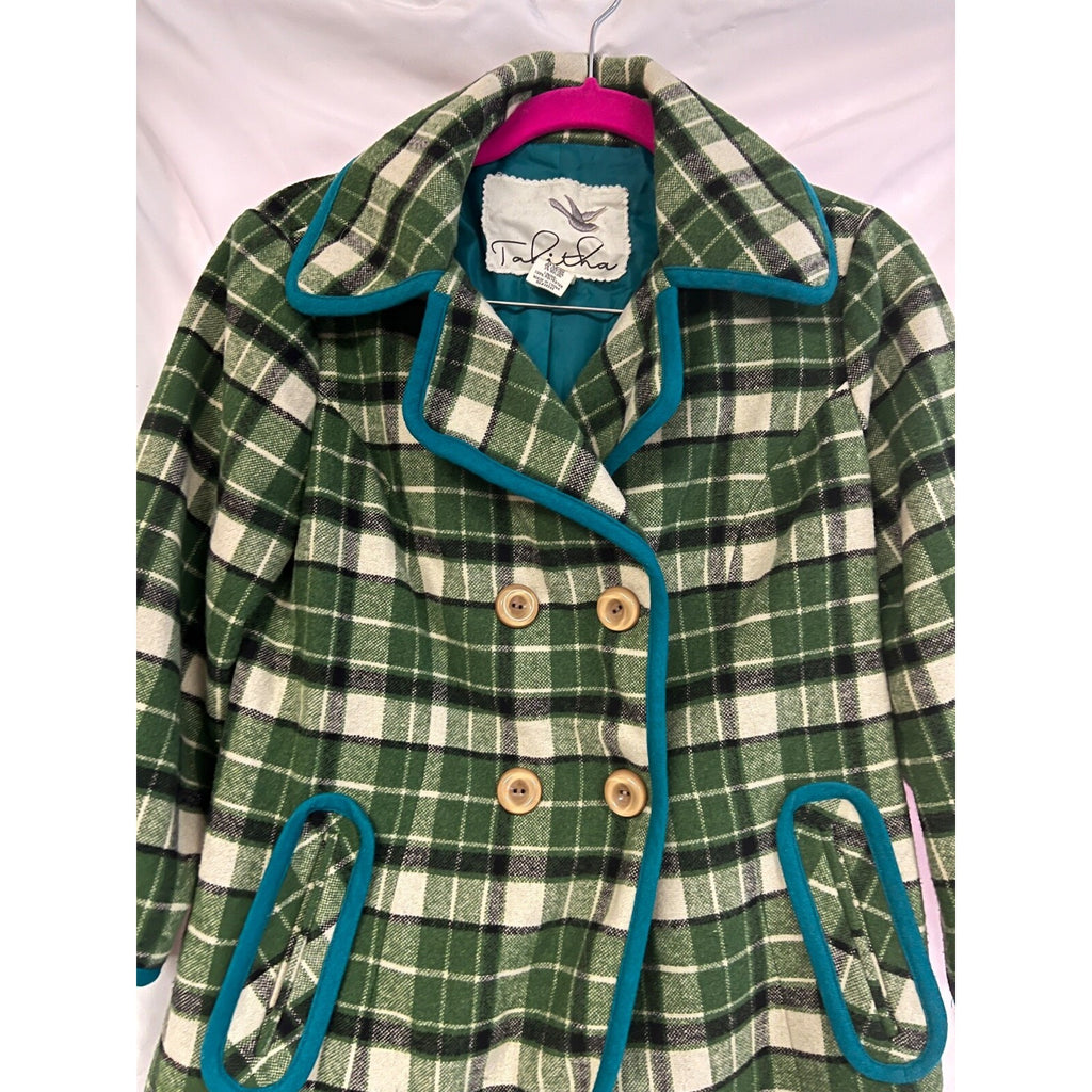 Tabitha green plaid 3/4 sleeve wool blend blazer jacket size Small