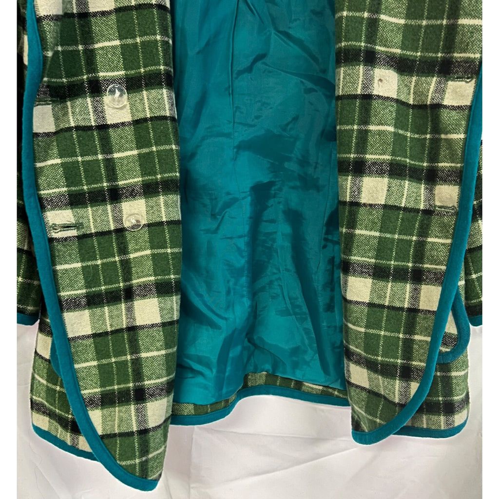 Tabitha green plaid 3/4 sleeve wool blend blazer jacket size Small