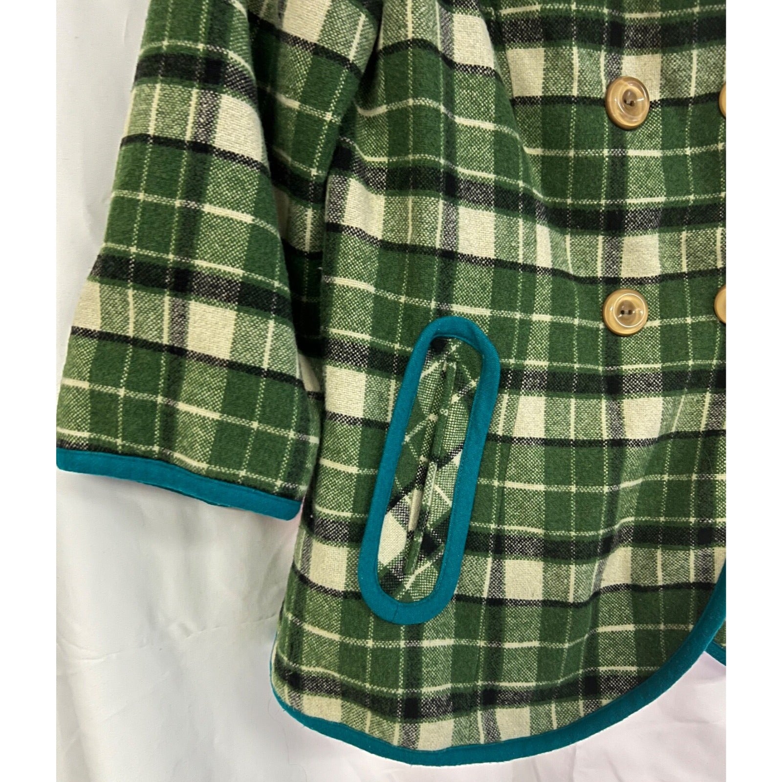 Tabitha green plaid 3/4 sleeve wool blend blazer jacket size Small