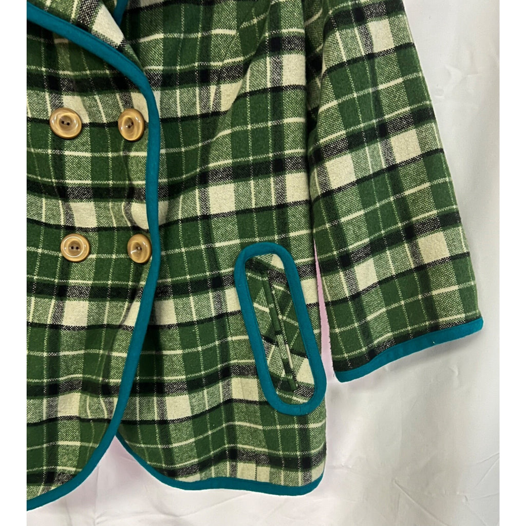 Tabitha green plaid 3/4 sleeve wool blend blazer jacket size Small