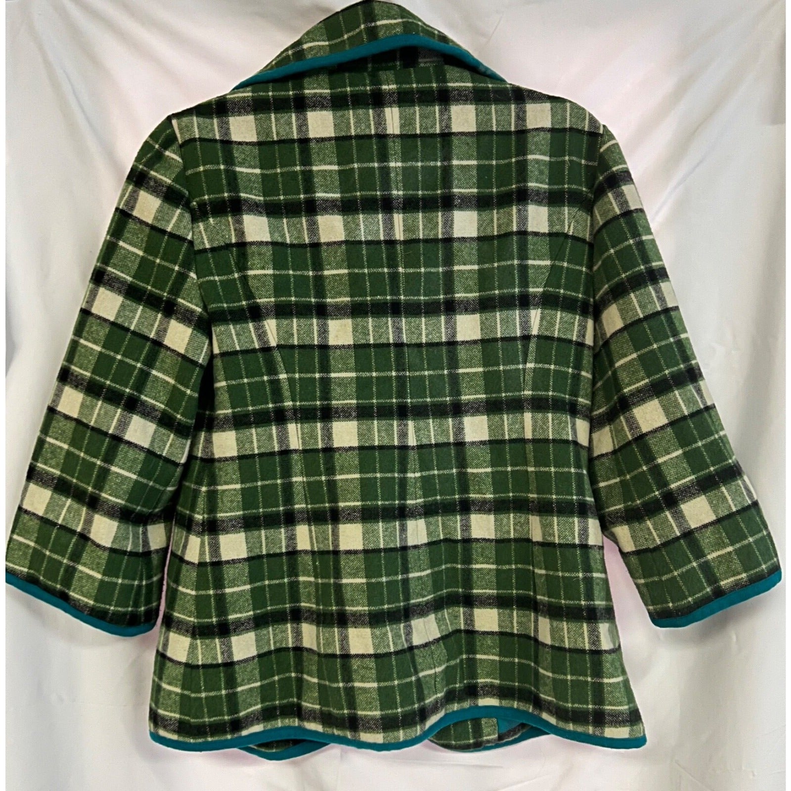 Tabitha green plaid 3/4 sleeve wool blend blazer jacket size Small