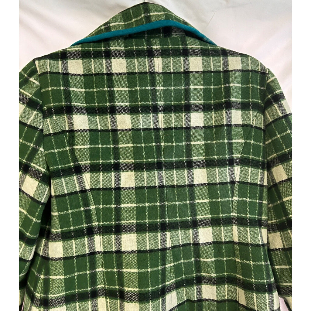 Tabitha green plaid 3/4 sleeve wool blend blazer jacket size Small