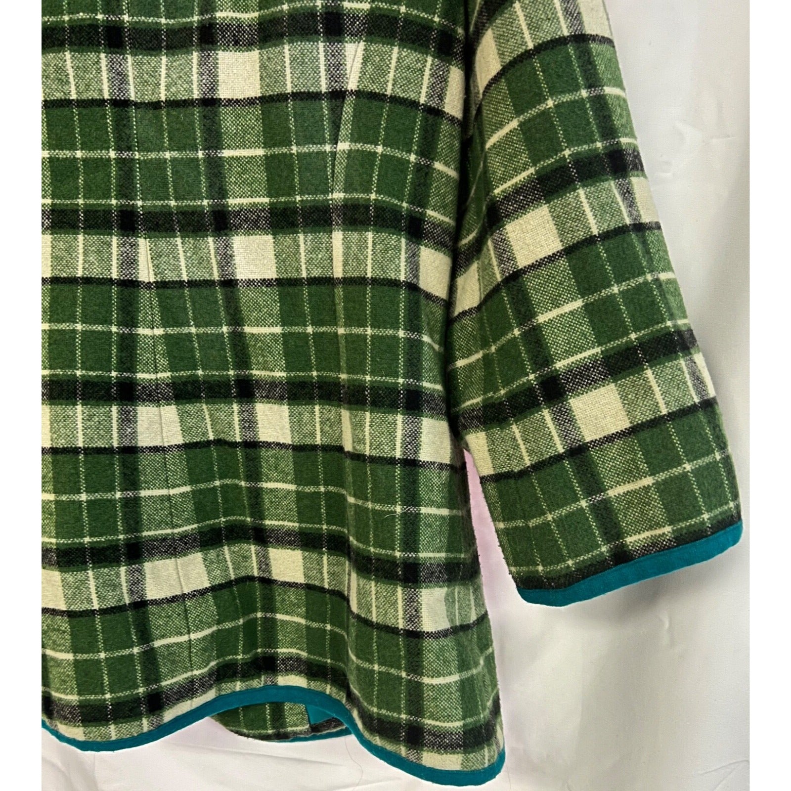 Tabitha green plaid 3/4 sleeve wool blend blazer jacket size Small