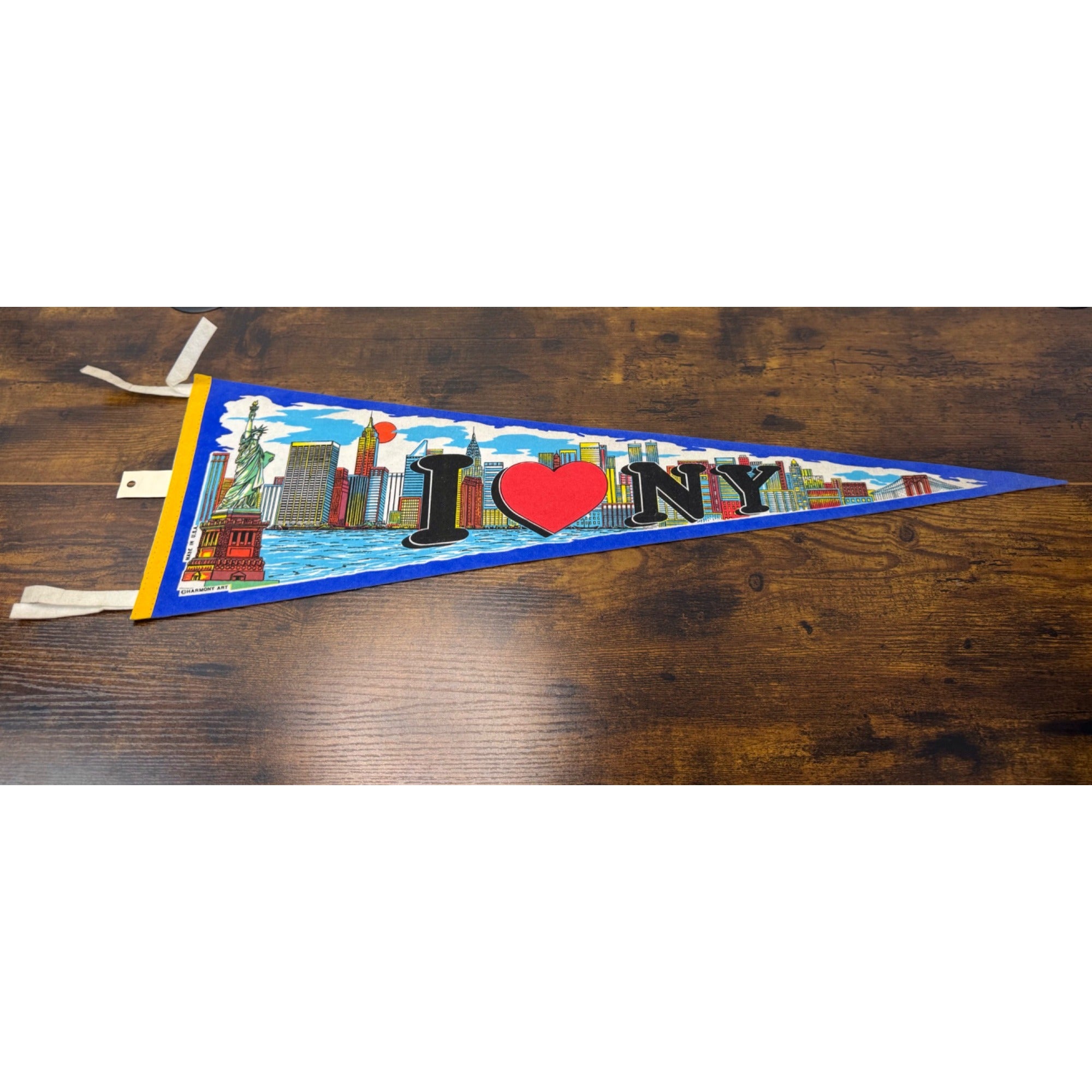I Love NY Vintage Felt Pennant With Skyline & Statue Of Liberty Design