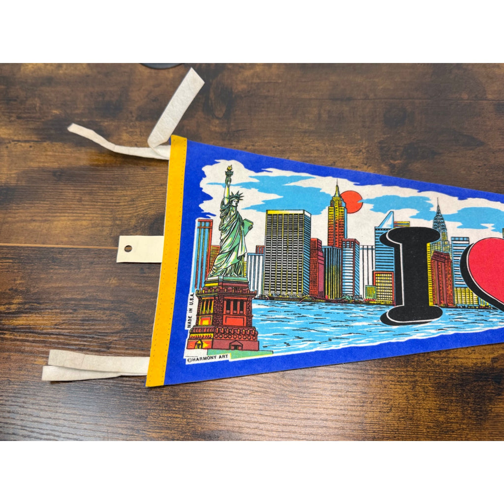 I Love NY Vintage Felt Pennant With Skyline & Statue Of Liberty Design