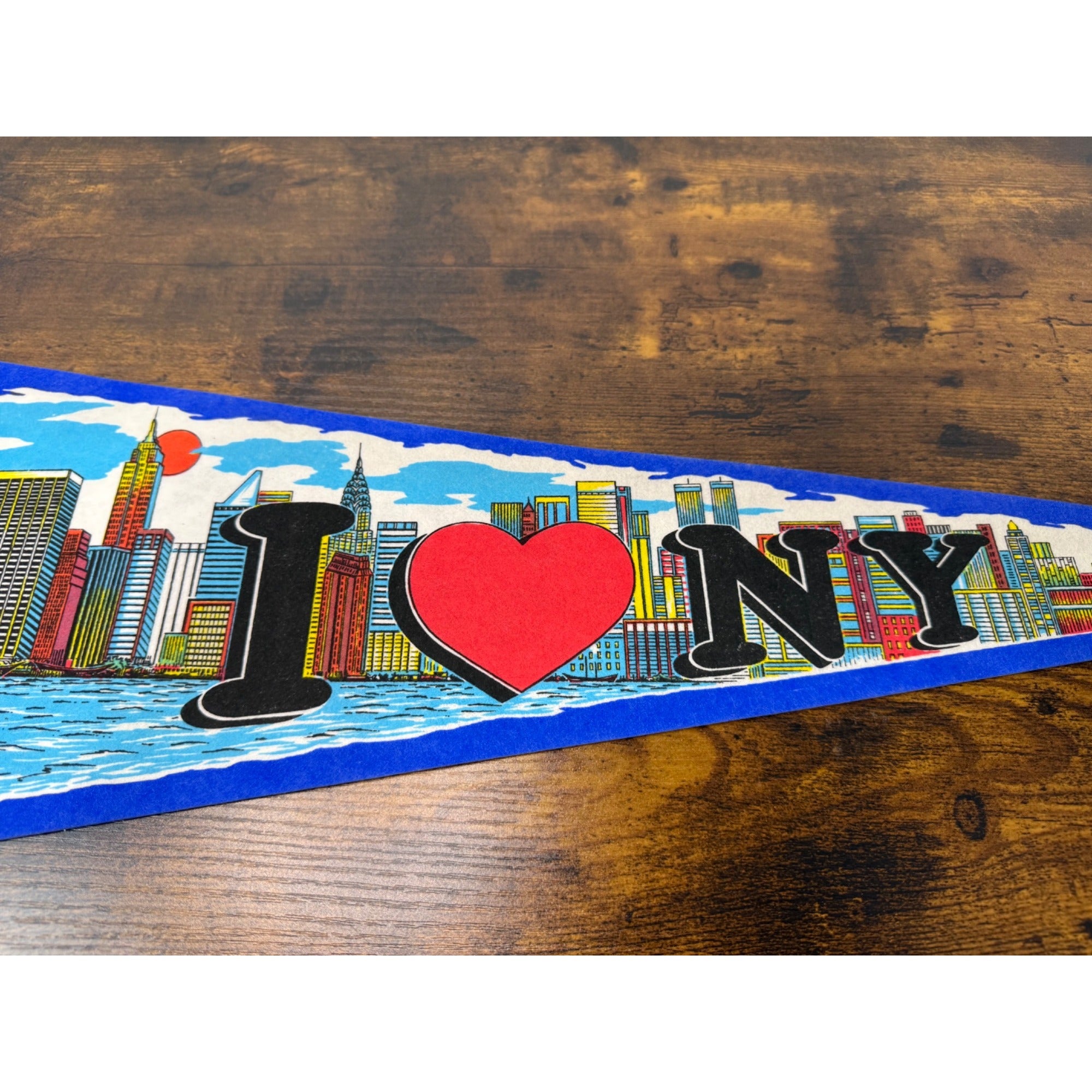 I Love NY Vintage Felt Pennant With Skyline & Statue Of Liberty Design