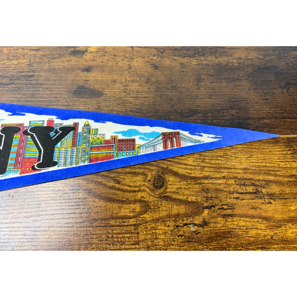 I Love NY Vintage Felt Pennant With Skyline & Statue Of Liberty Design