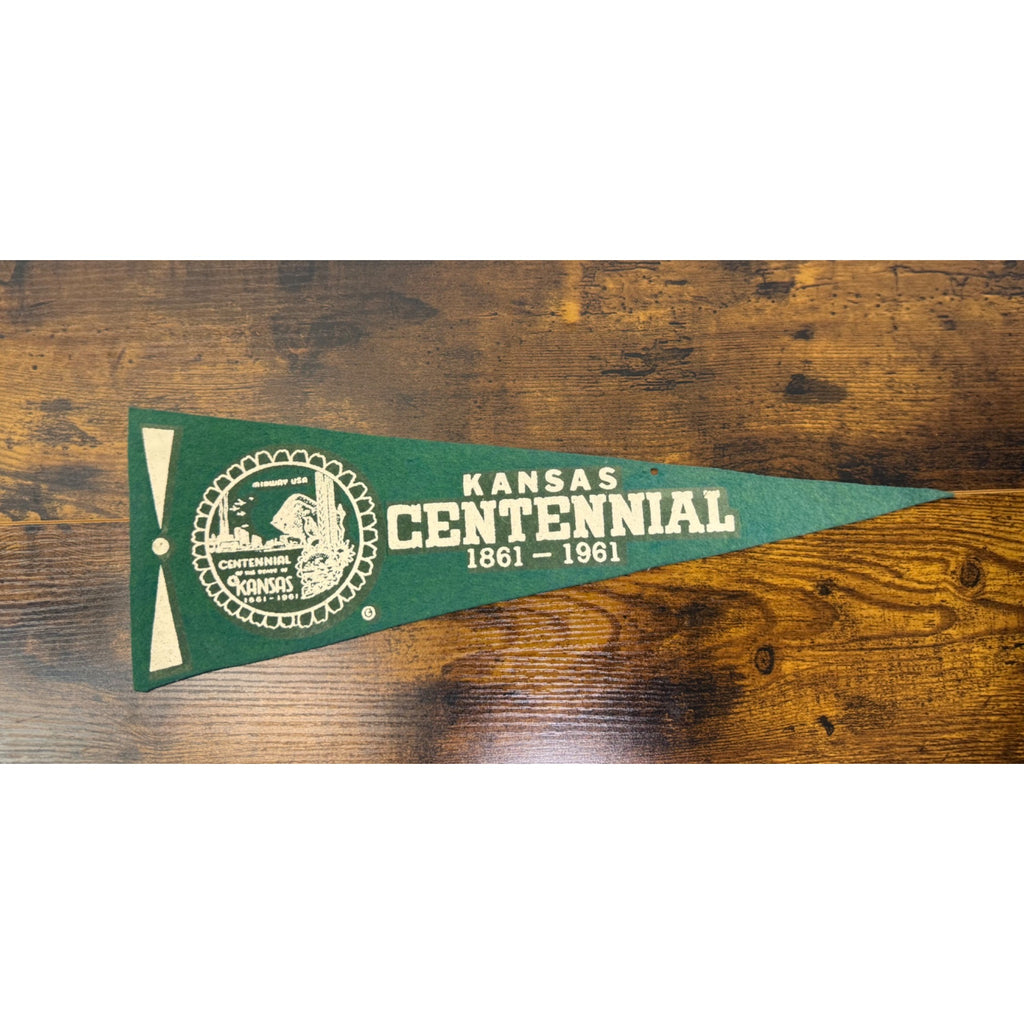 Kansas Centennial Felt Pennant 1861-1961 Green & White Vintage Memorabilia