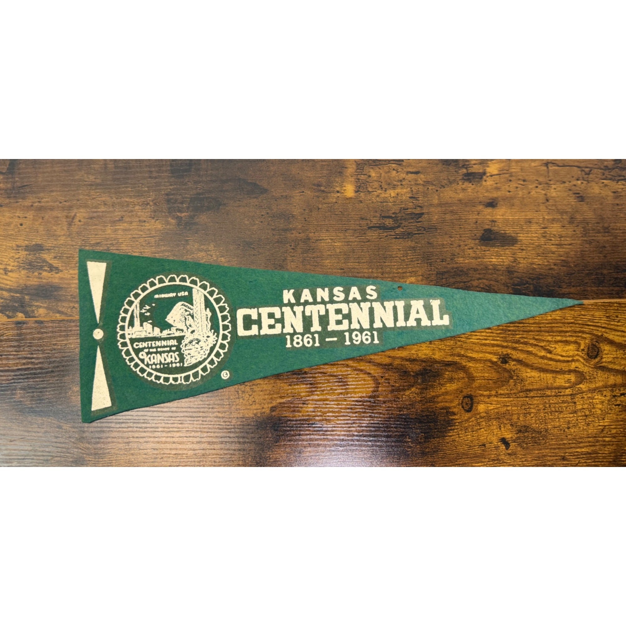 Kansas Centennial Felt Pennant 1861-1961 Green & White Vintage Memorabilia