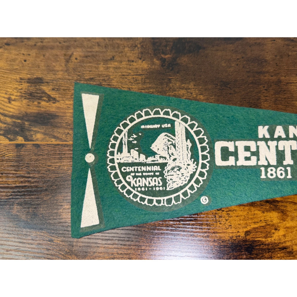 Kansas Centennial Felt Pennant 1861-1961 Green & White Vintage Memorabilia