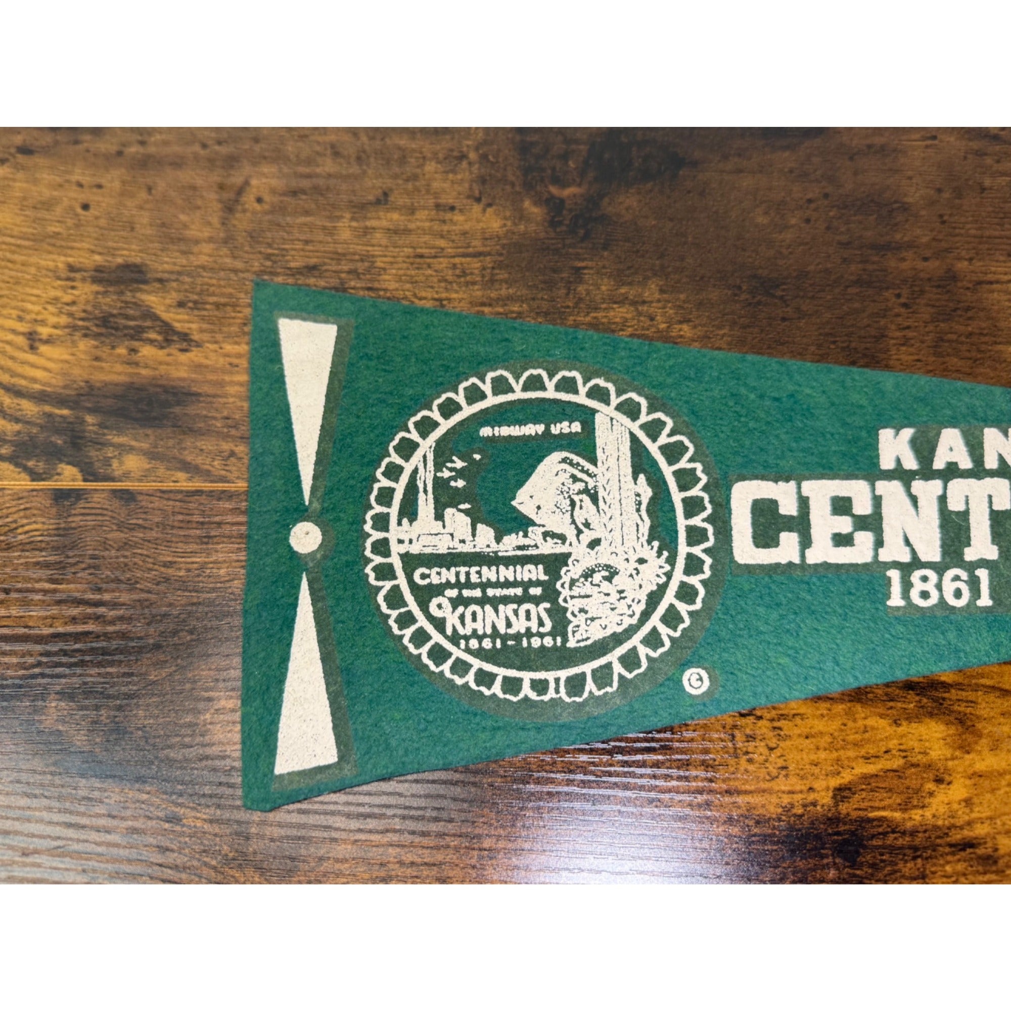 Kansas Centennial Felt Pennant 1861-1961 Green & White Vintage Memorabilia