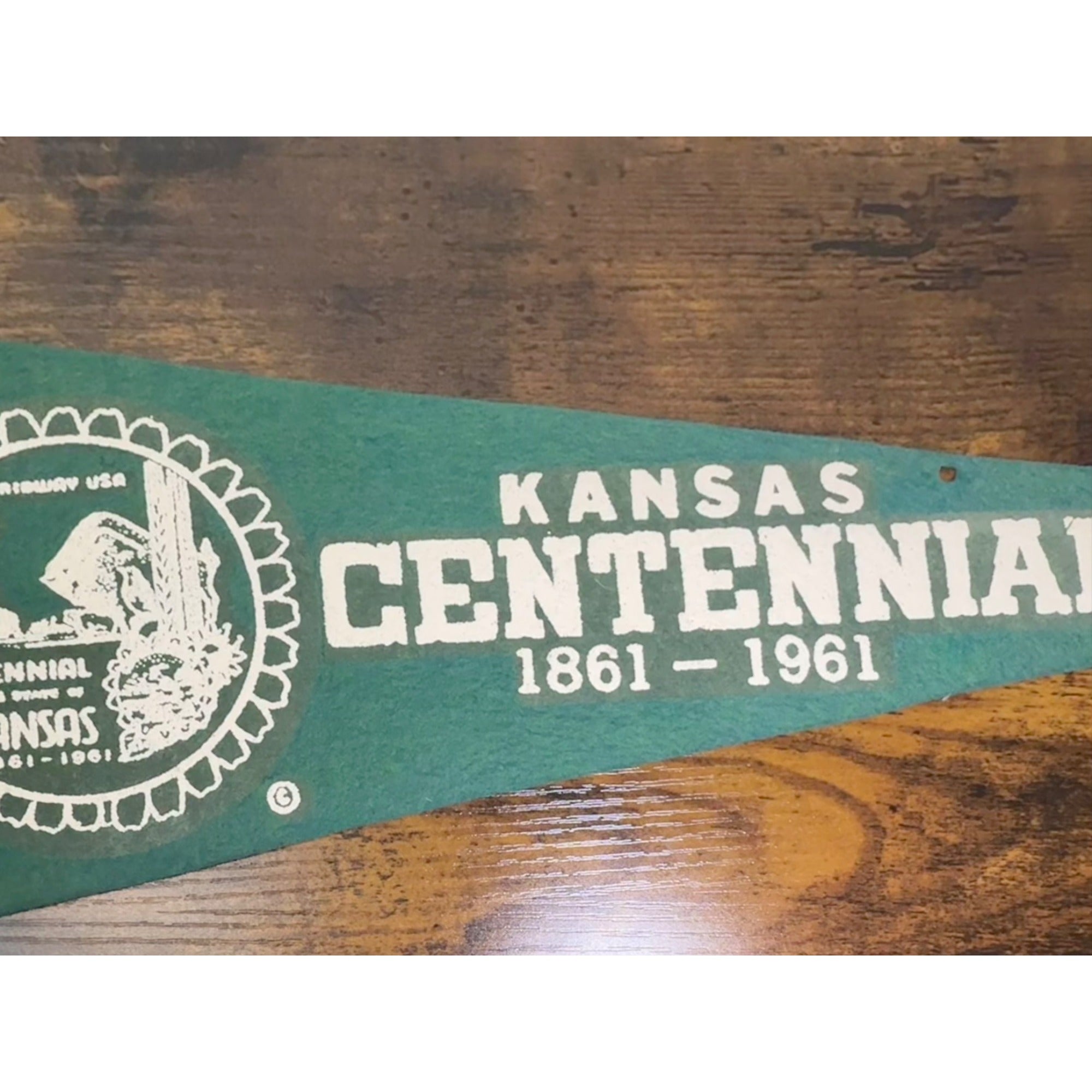 Kansas Centennial Felt Pennant 1861-1961 Green & White Vintage Memorabilia