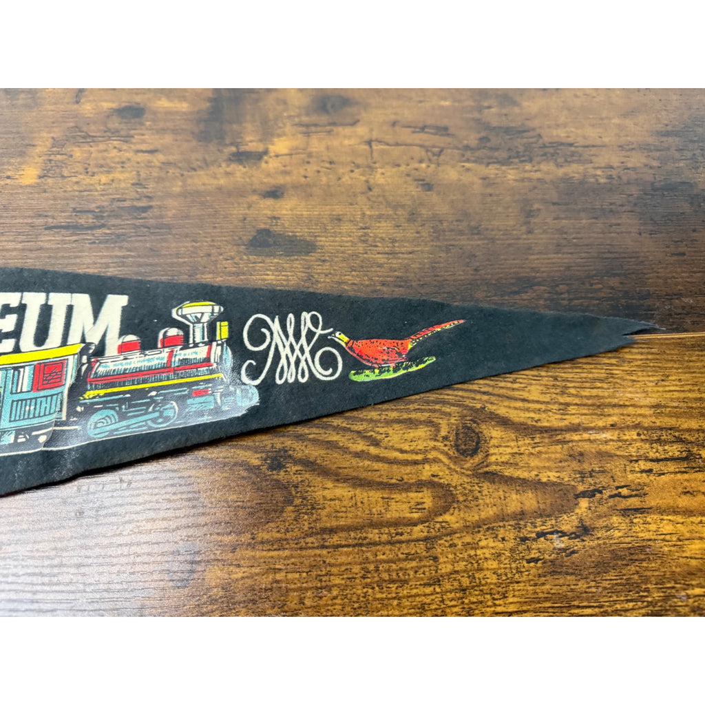 Vintage Woodland Museum Cooperstown N.Y. Felt Pennant With Train & Hunter damaged