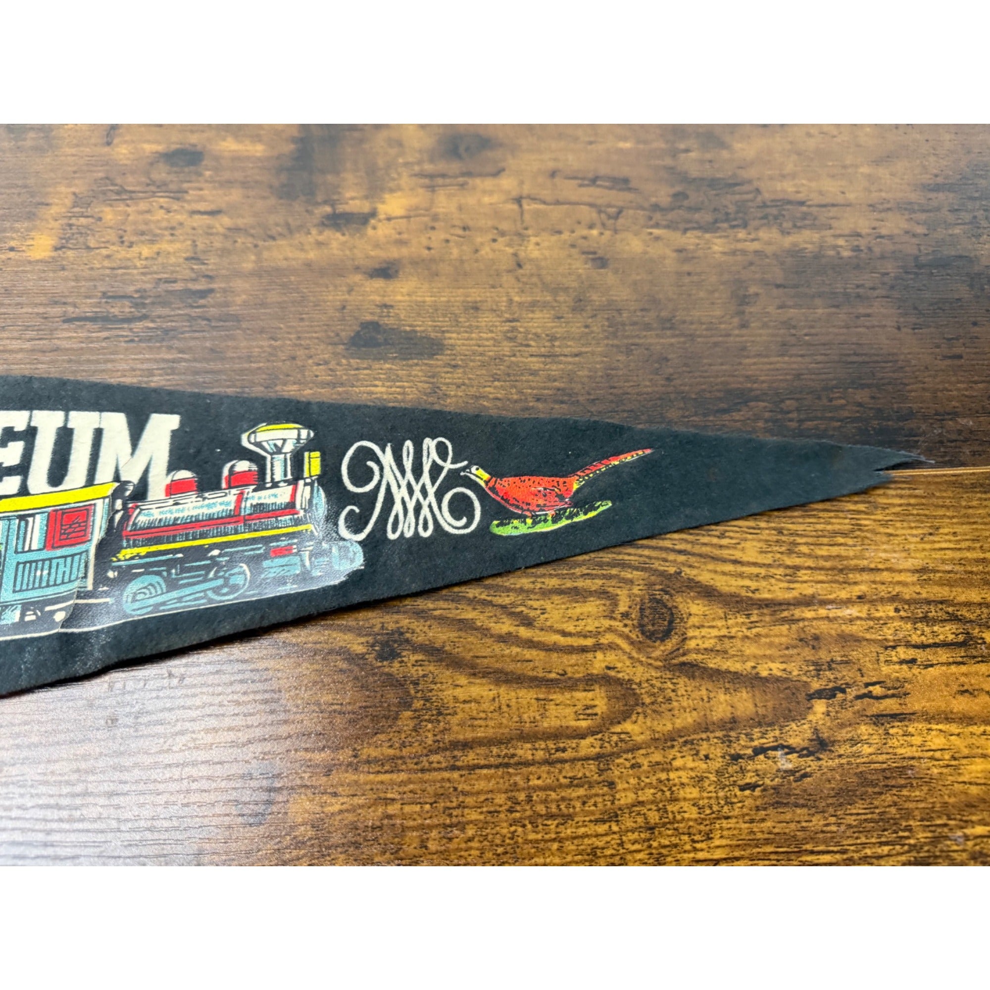 Vintage Woodland Museum Cooperstown N.Y. Felt Pennant With Train & Hunter damaged