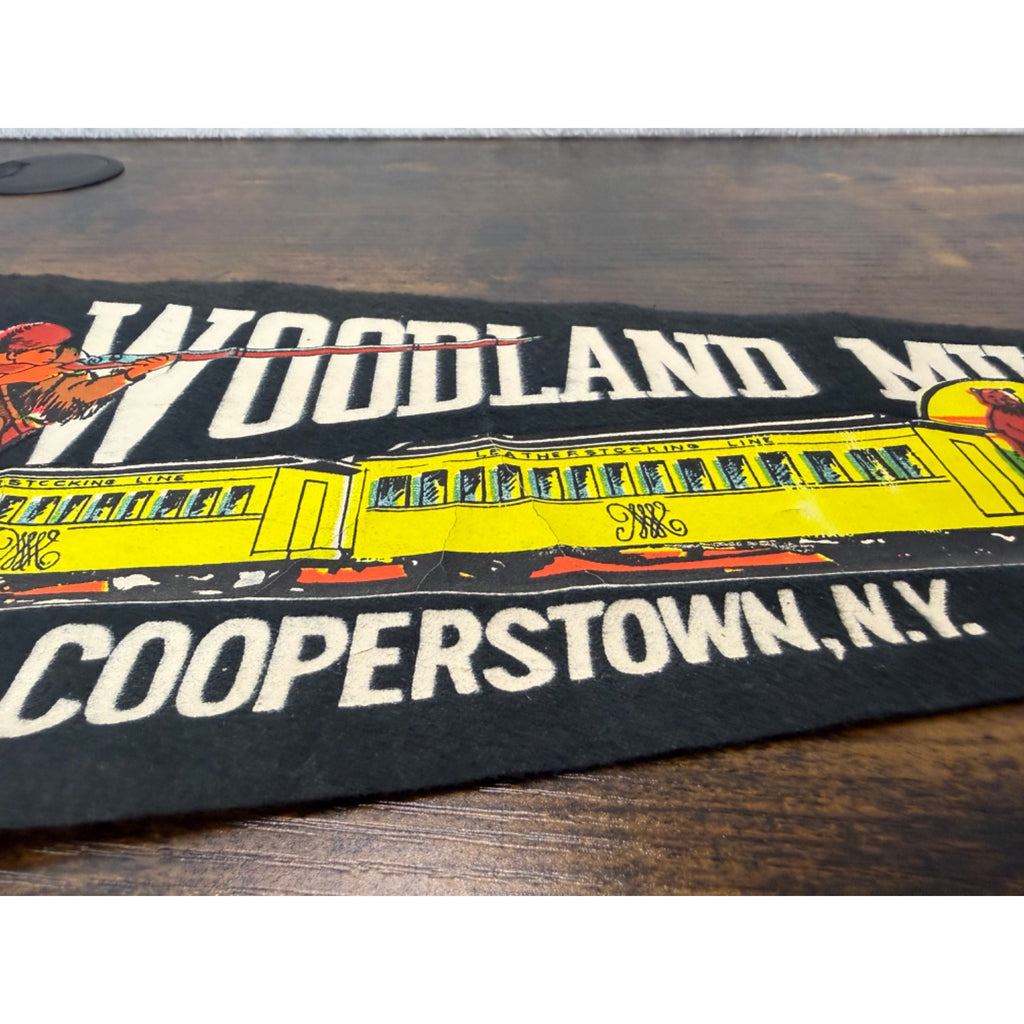 Vintage Woodland Museum Cooperstown N.Y. Felt Pennant With Train & Hunter damaged