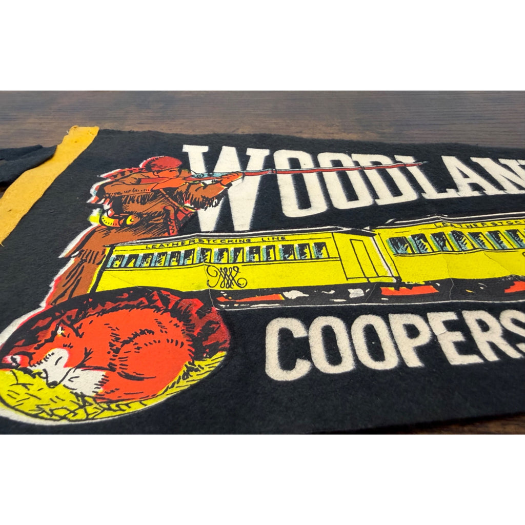 Vintage Woodland Museum Cooperstown N.Y. Felt Pennant With Train & Hunter damaged