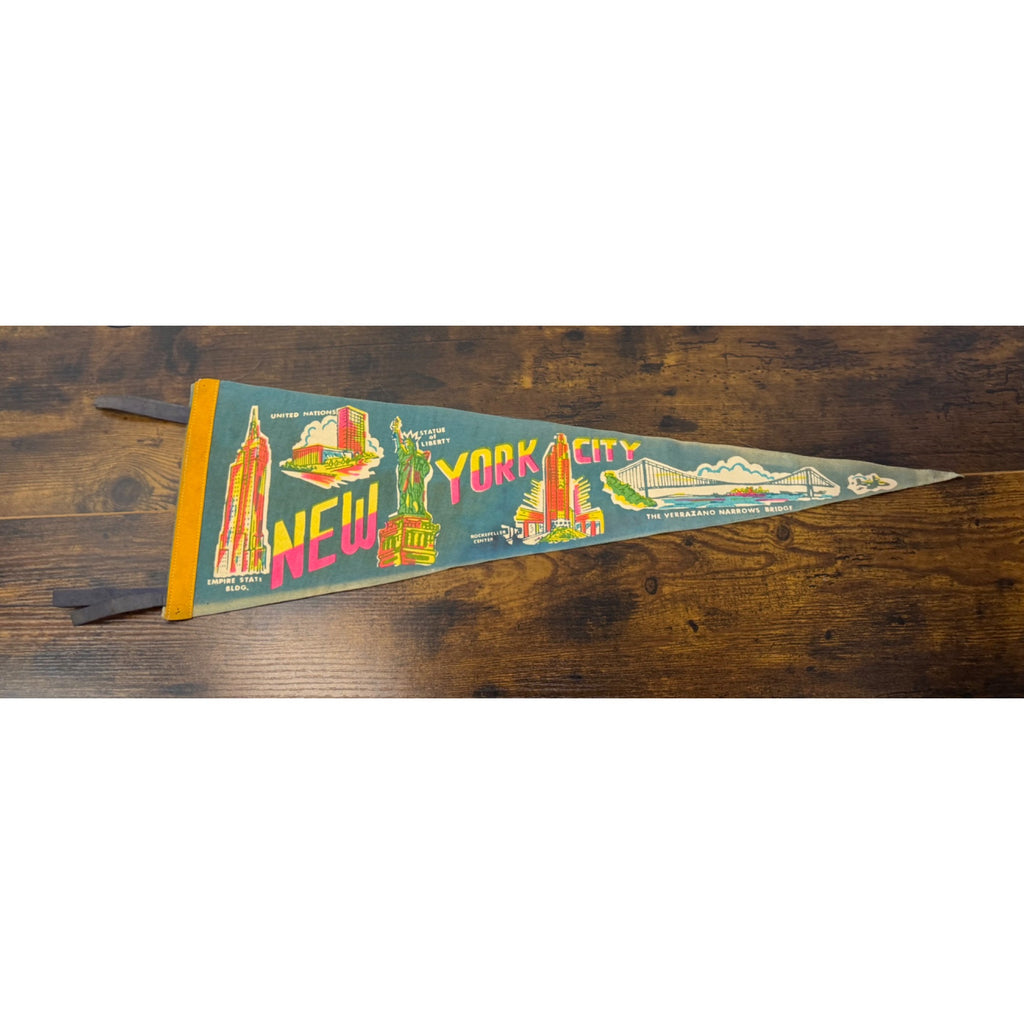 Vintage New York City Felt Pennant With Iconic Landmarks - Empire State Building