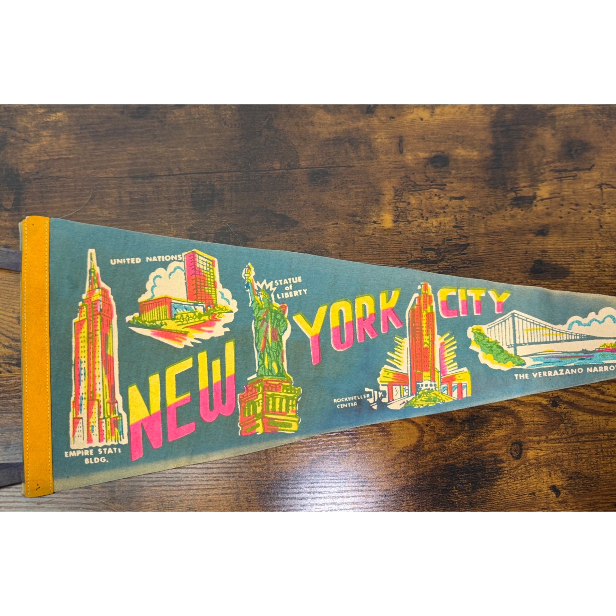 Vintage New York City Felt Pennant With Iconic Landmarks - Empire State Building