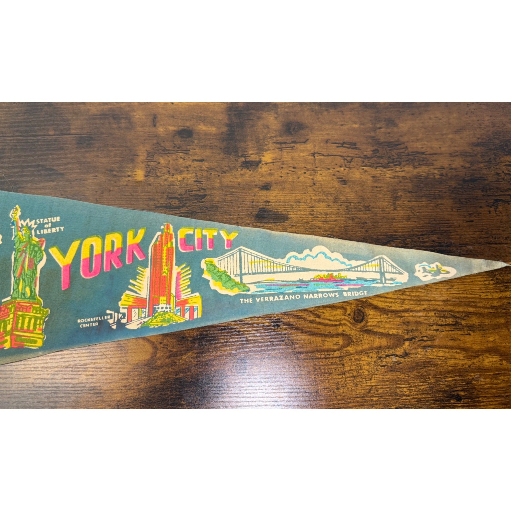 Vintage New York City Felt Pennant With Iconic Landmarks - Empire State Building